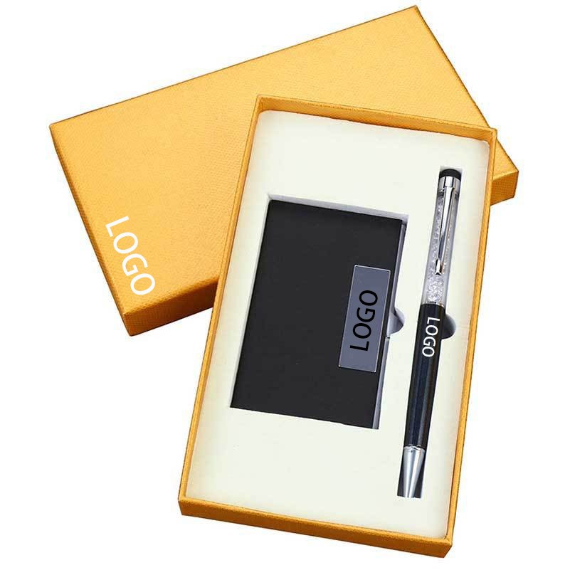 2-Piece Office Gift Set Crystal Ballpoint Pen and Card Case 2