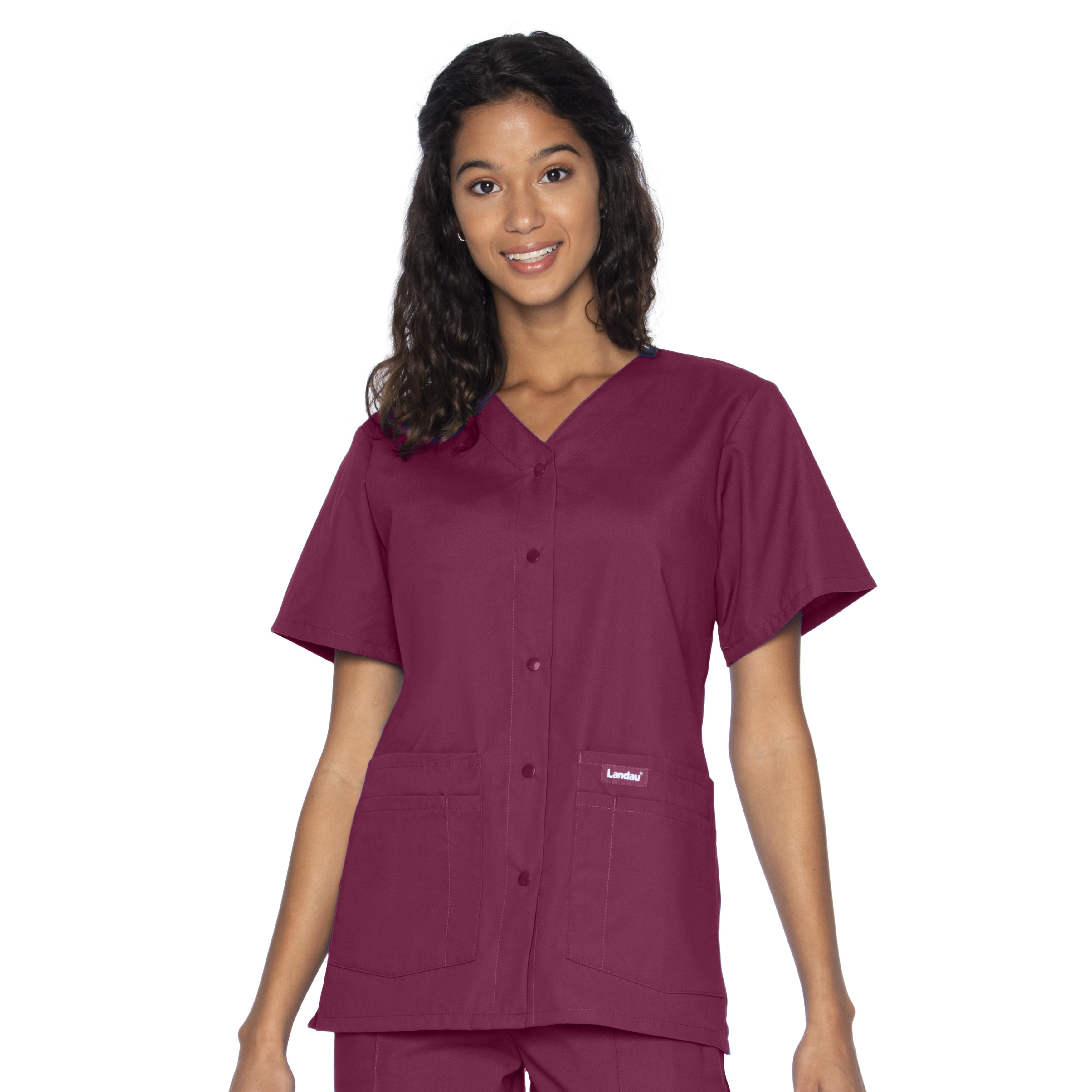 Landau - Essentials - Women's Four-Pocket Snap-Front V-Neck Top 7