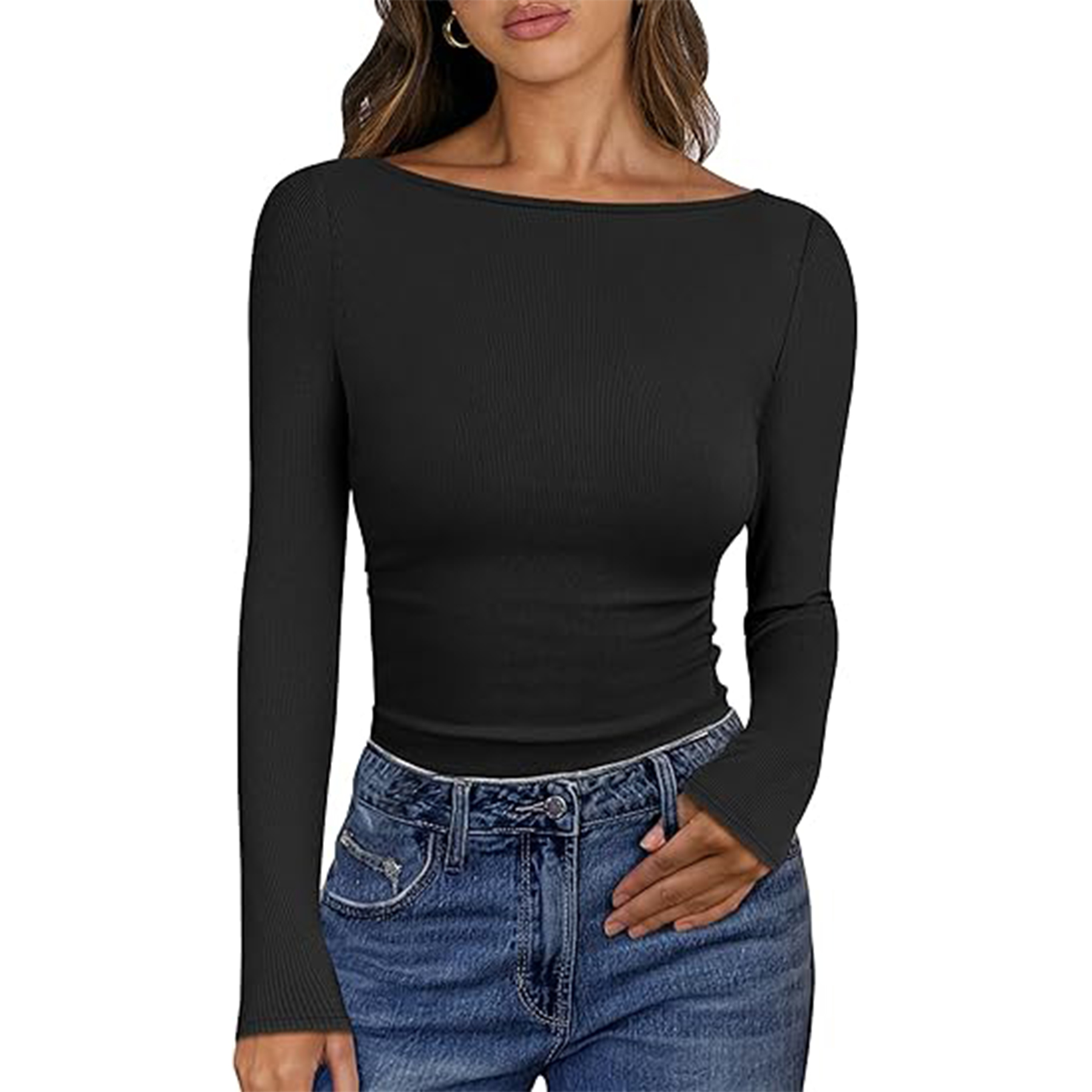 Women Boat Neck Long Sleeve Shirt 2