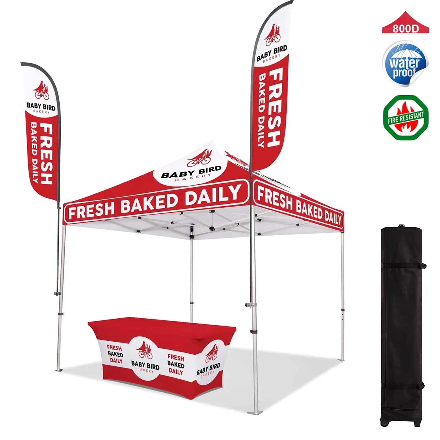 10ft x 10ft Canopy Tent with Feather Flag & 6ft Table Cover 4