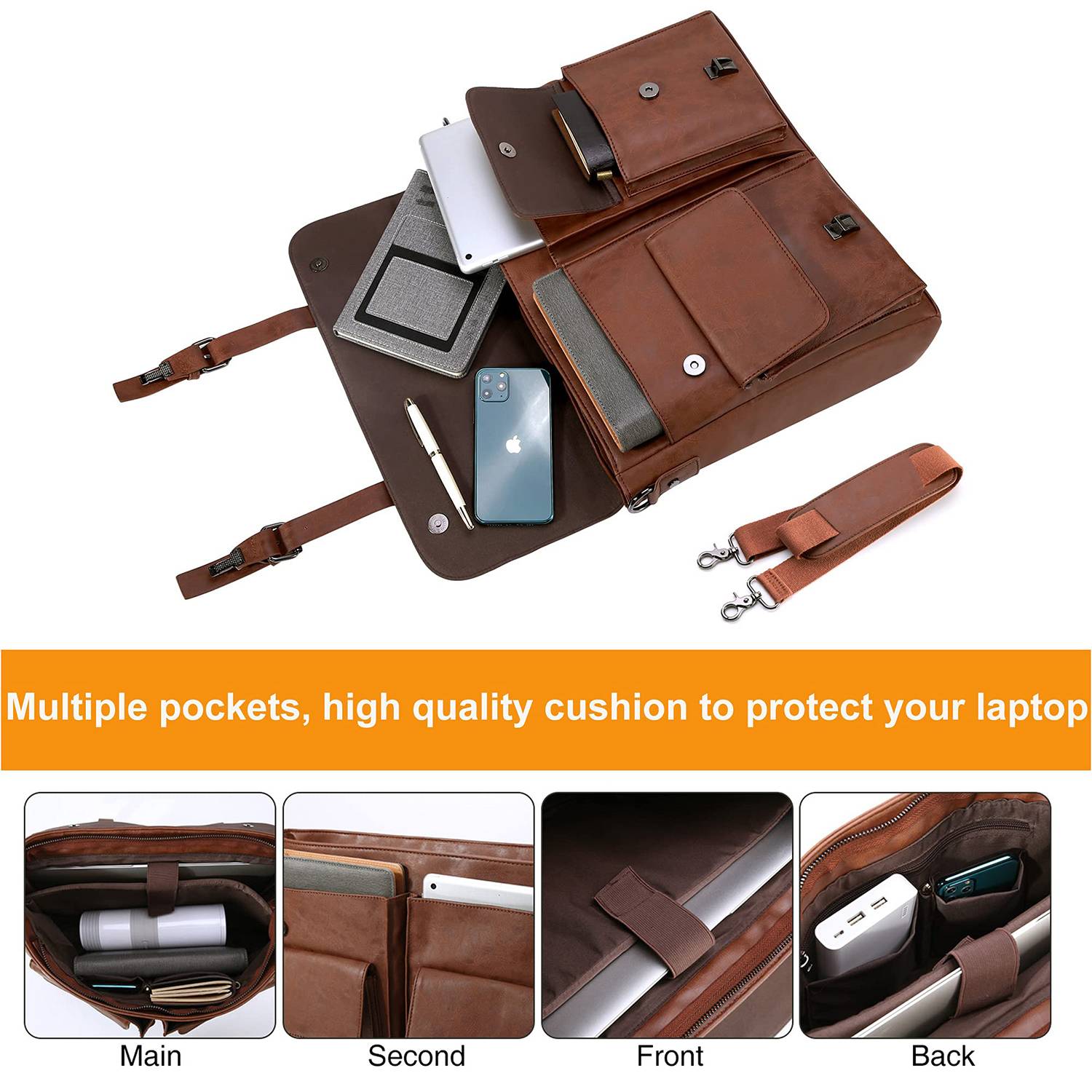 17.3 Inch Vintage PU Leather Laptop Bag Briefcase Satchel 1