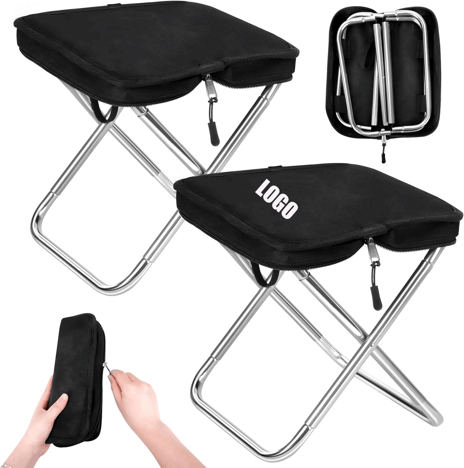 Portable Folding Camping Stool with Self Zippered Bag / Compact Collapsible Travel Camp Chair 2