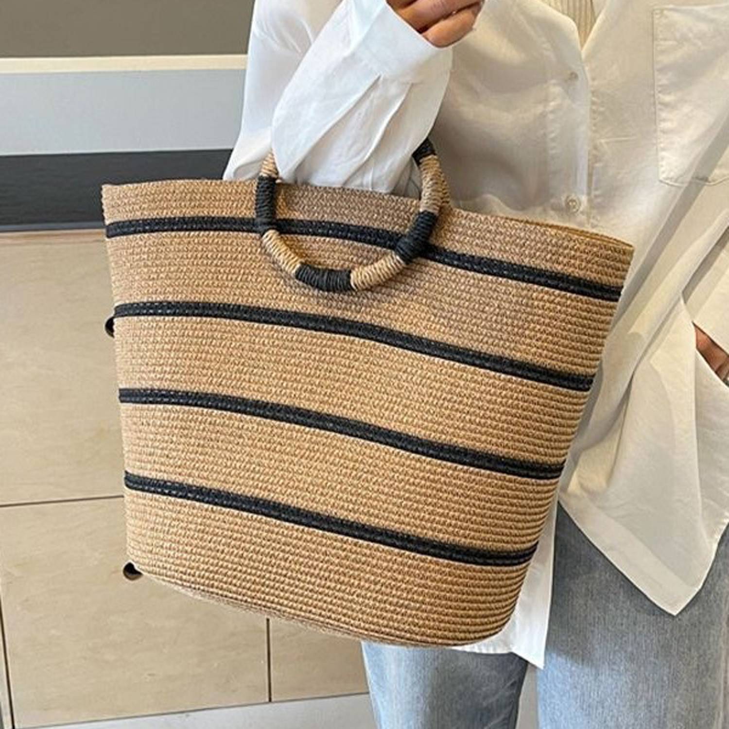 15L Large Straw Woven Tote Bag Beach & Commuter Handbag 7