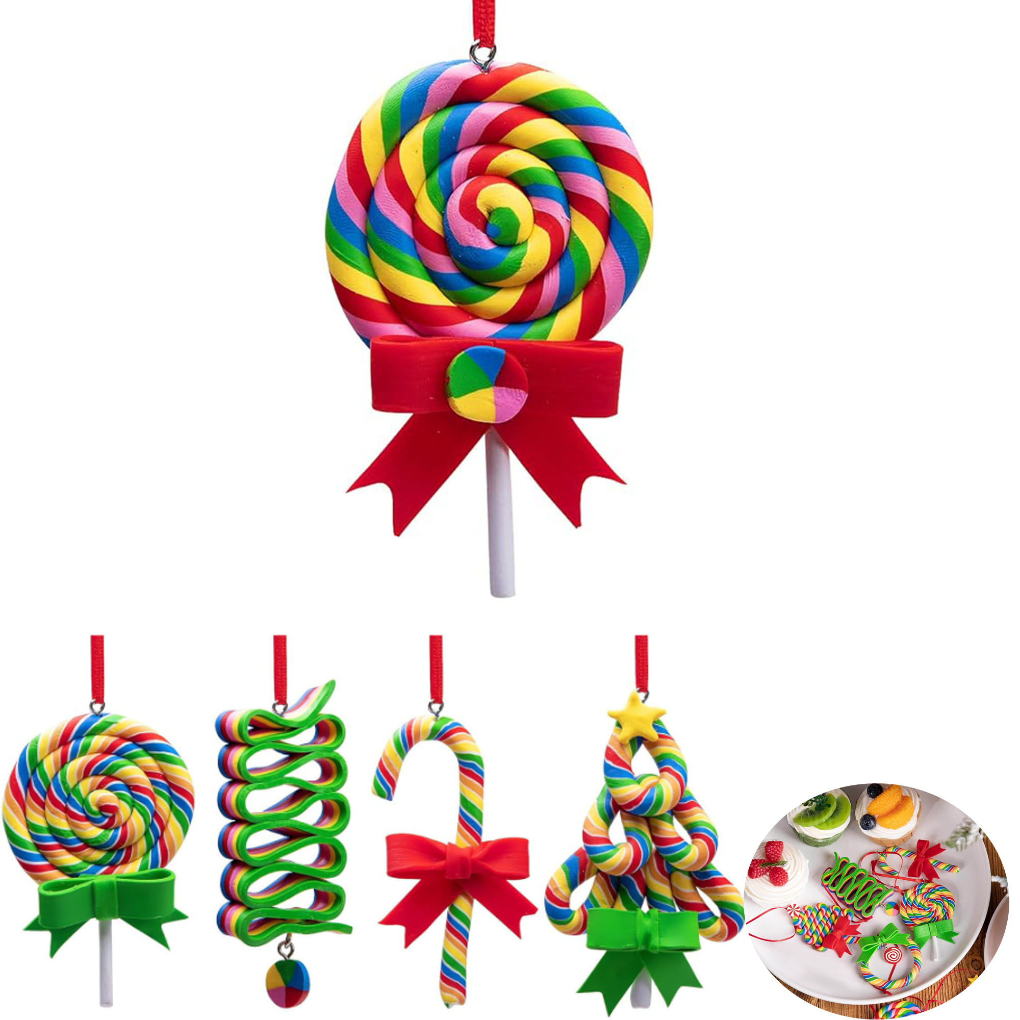 Festive Rainbow Lollipop Christmas Tree Hanging Decorations 4