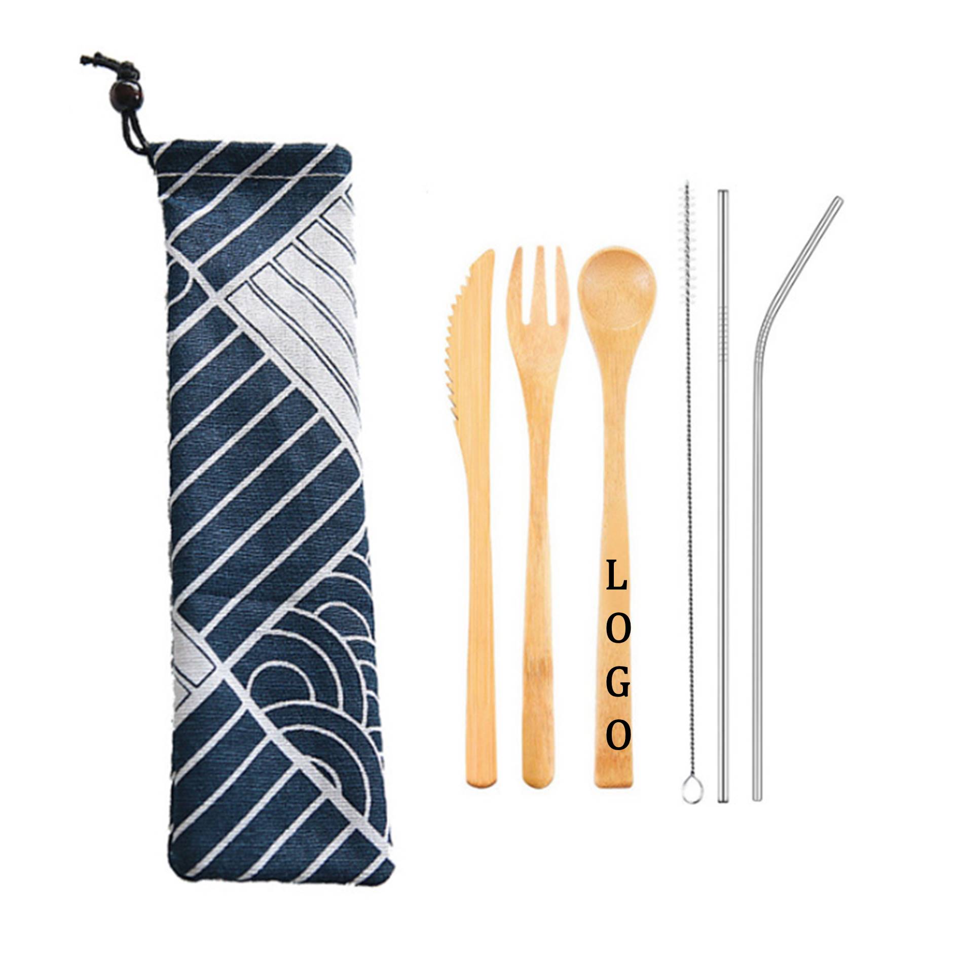 6 Pieces Bamboo Utensil Set w/Pouch 4