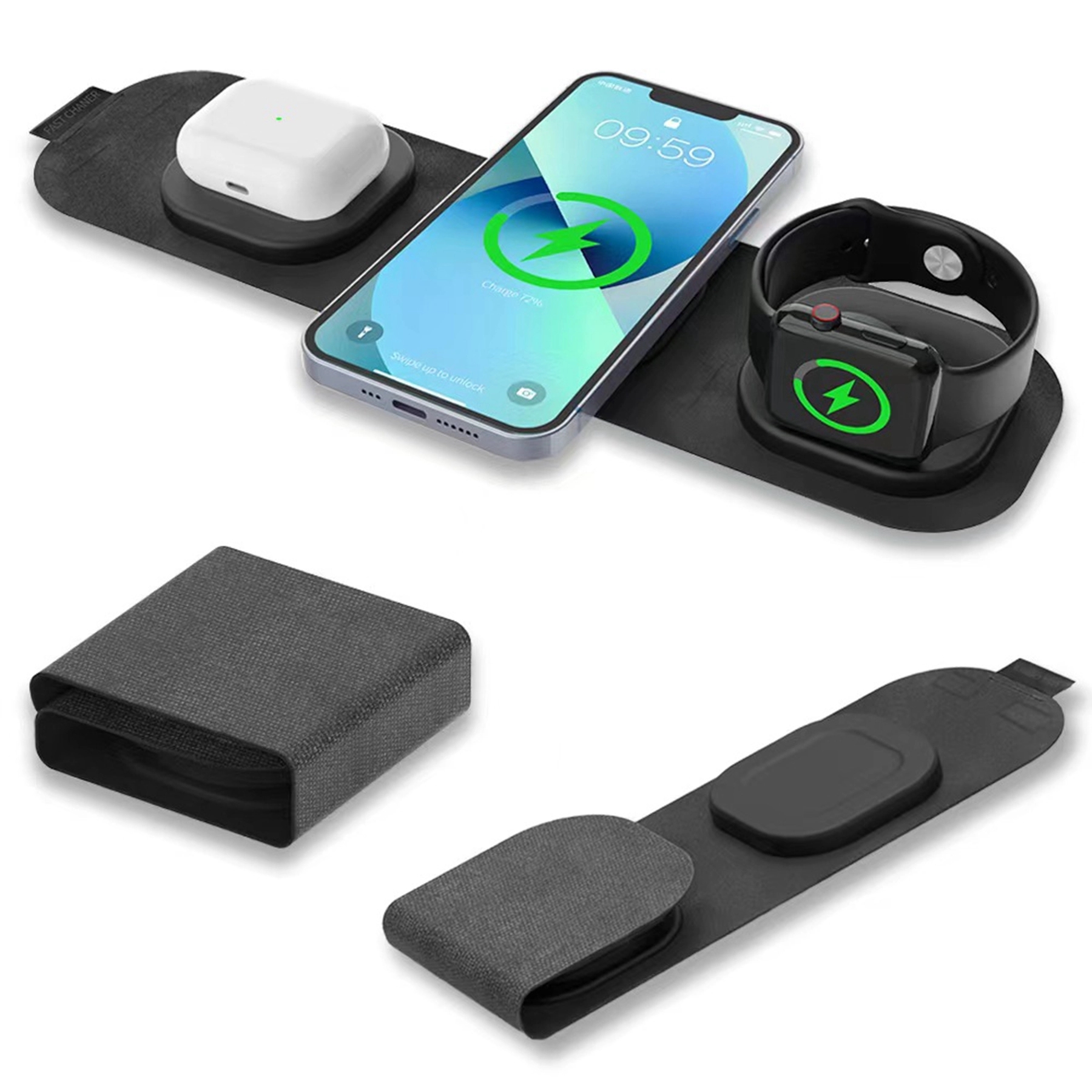 Fabric 3 in 1 Folding Magnetic Wireless Charger 4