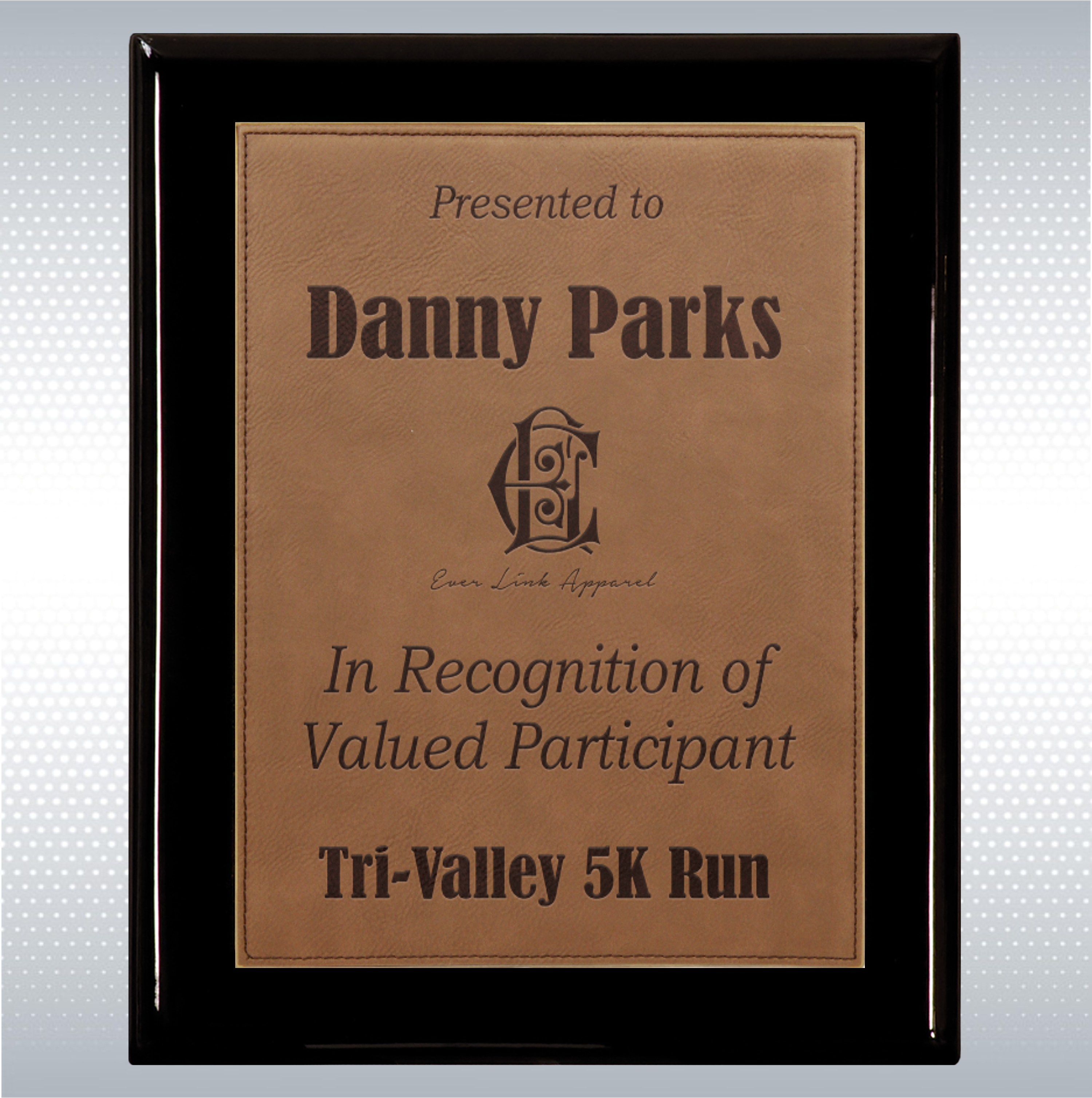 Black Piano Finish Wood Plaque W/ Leather Plate (8" X 10") 5