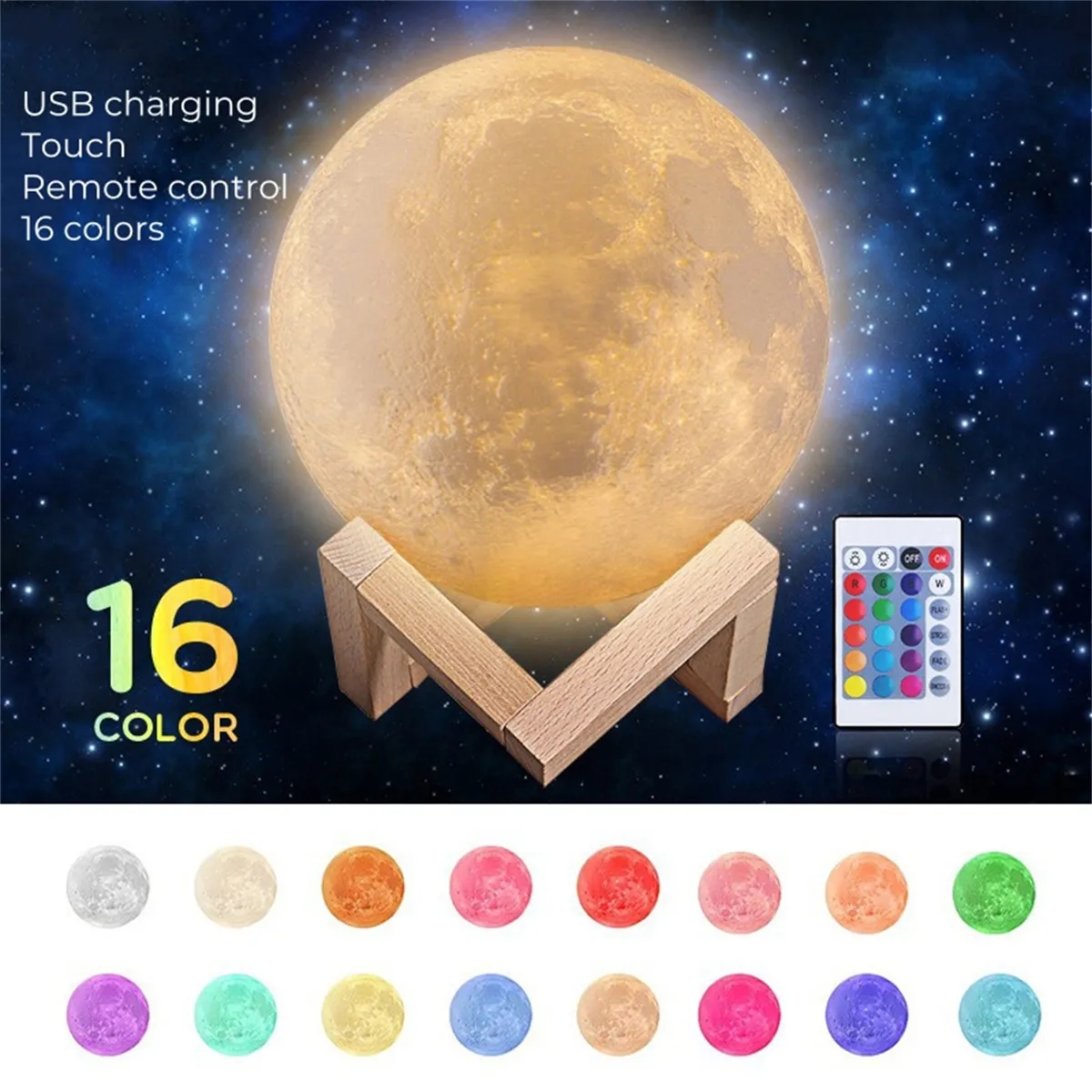 Mind-Glowing Moon Lamp 16 Color Night Light 3