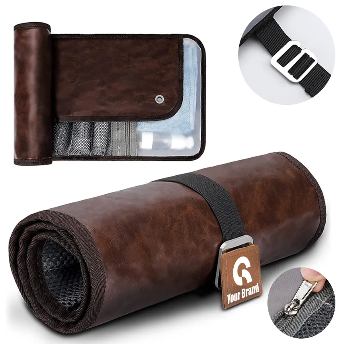 PU Leather Men's Roll Toiletry Bag All-Over Printing 8