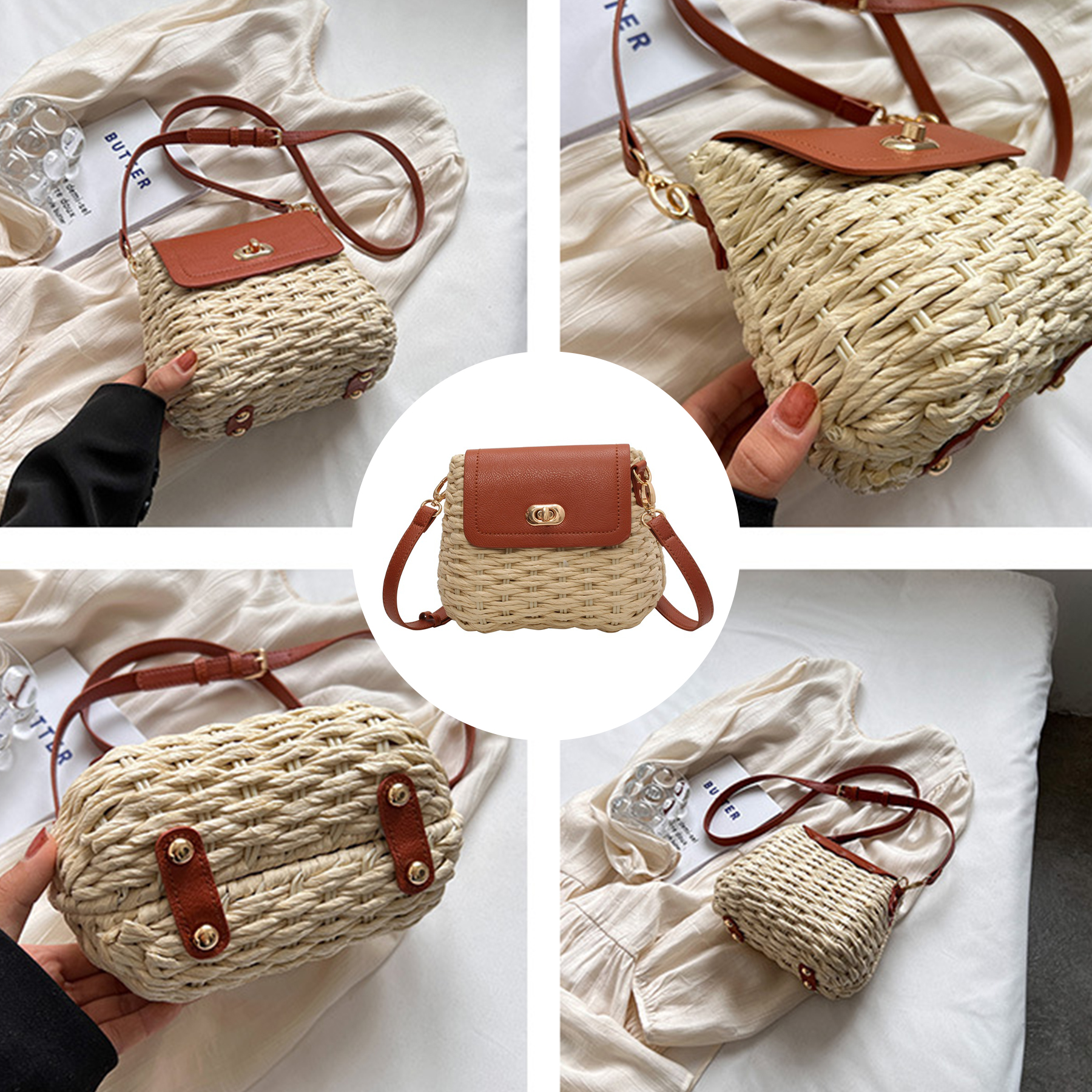 Jute Versatile cross-body straw bag 4