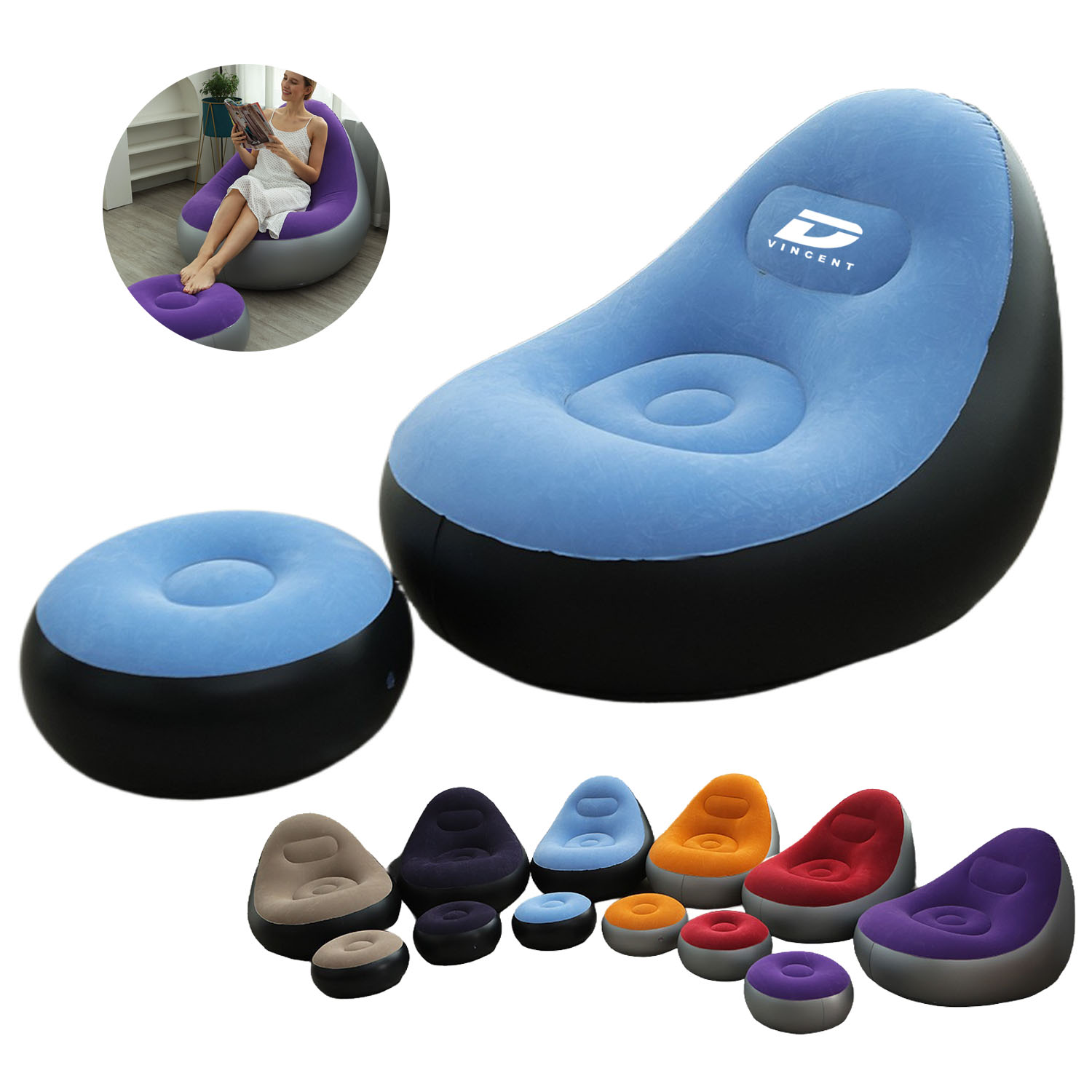 Foldable Inflatable Flocked PVC Sofa 14
