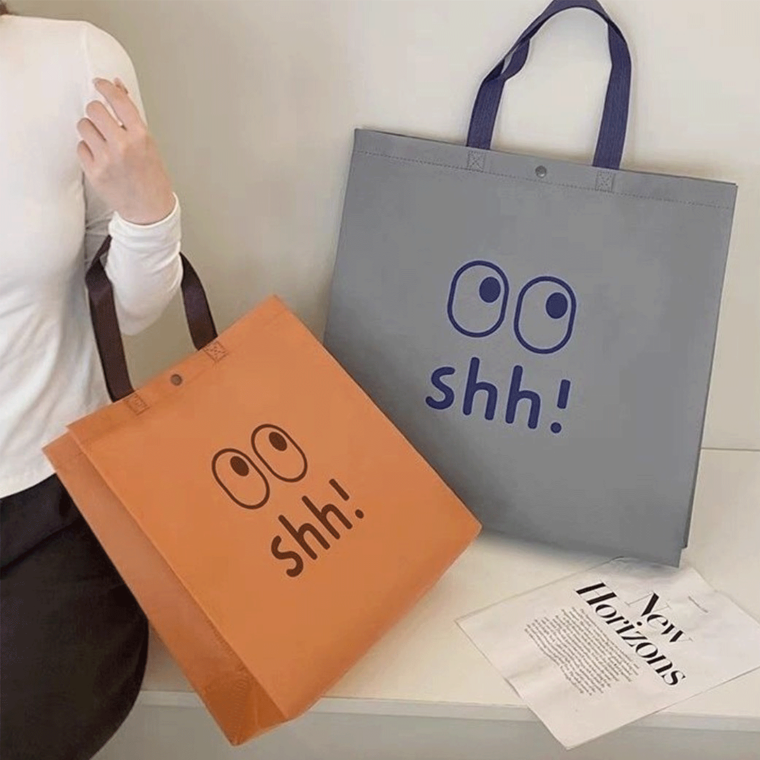 eco-friendly No woven Tote Bag w/ concealed button closure 4