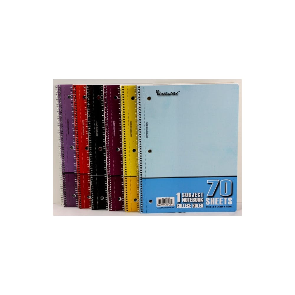1 Subject Spiral Notebooks - College Ruled 70 Sheets 8 Colors