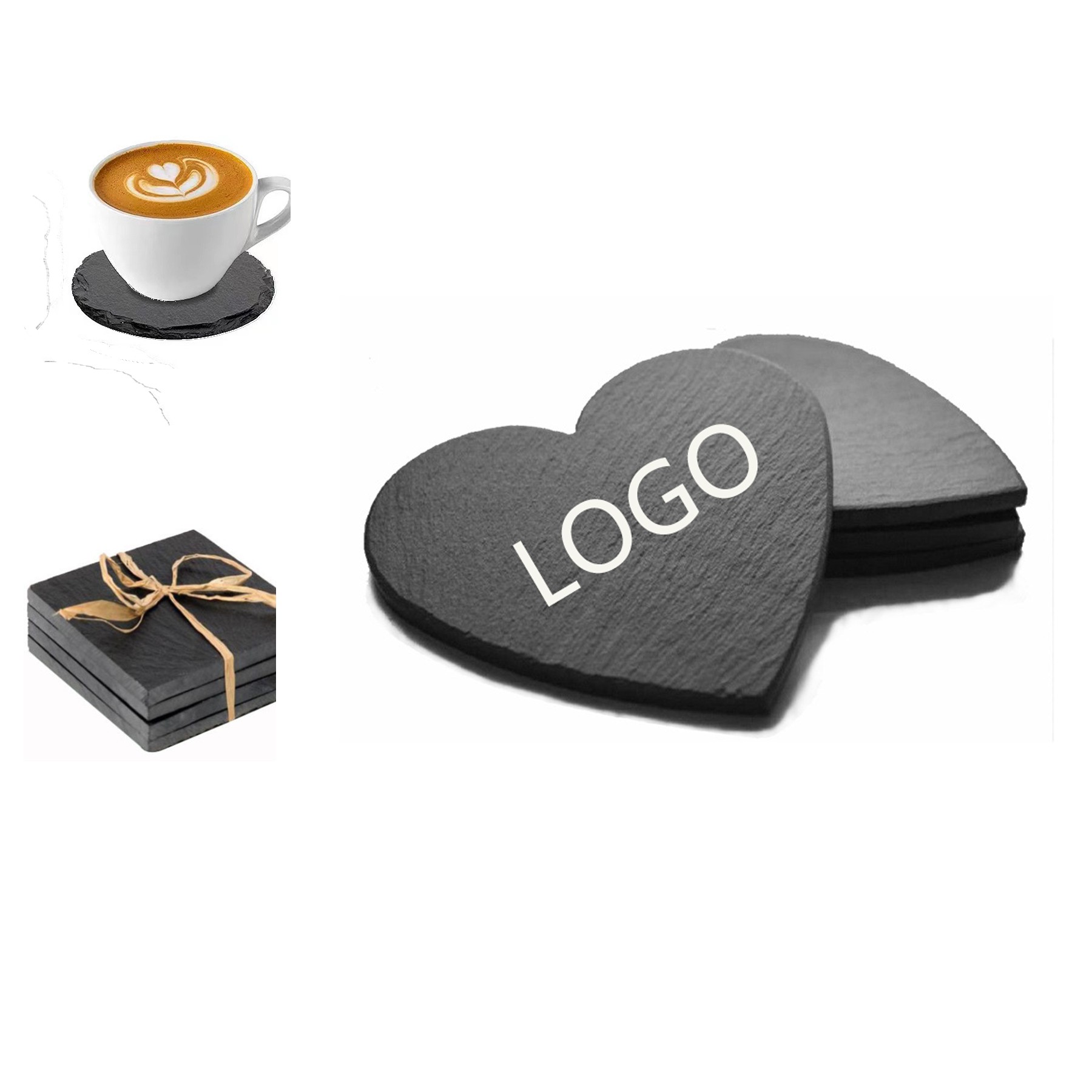 Natural Heart-Shaped Circular Slate Coaster