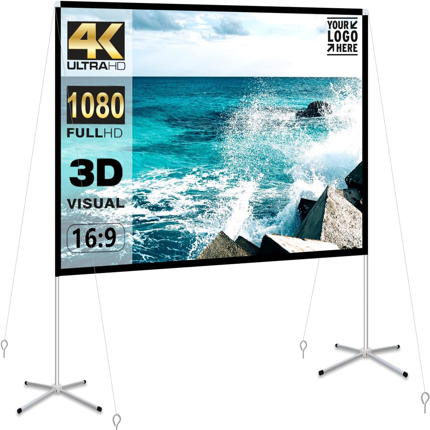 100 Inch Portable Outdoor Indoor Home 16:9 4K HD Movie Projection Screen, Stand with Carry Bag 2