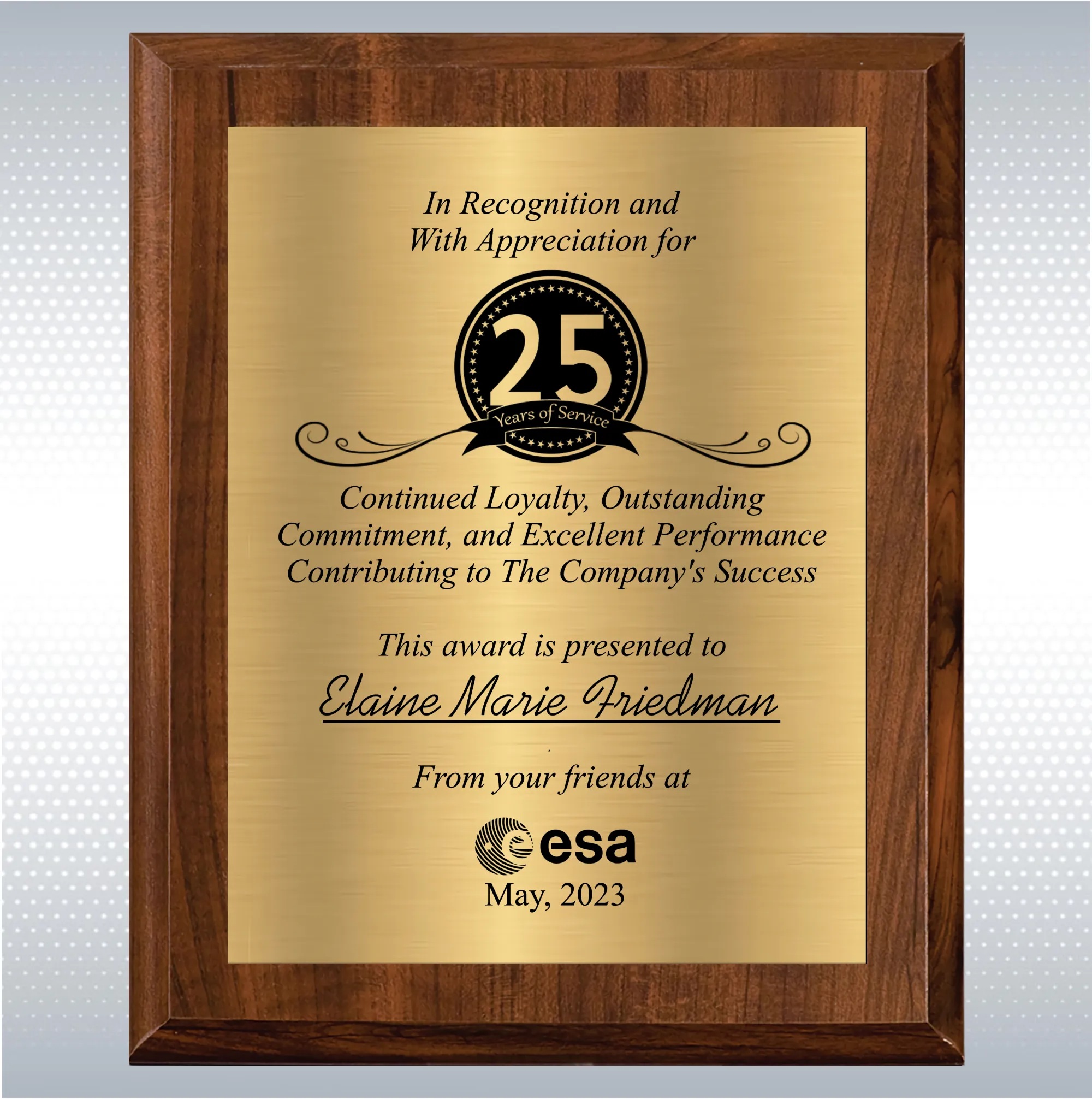 Cherry Finish Years of Service Gift Award 12