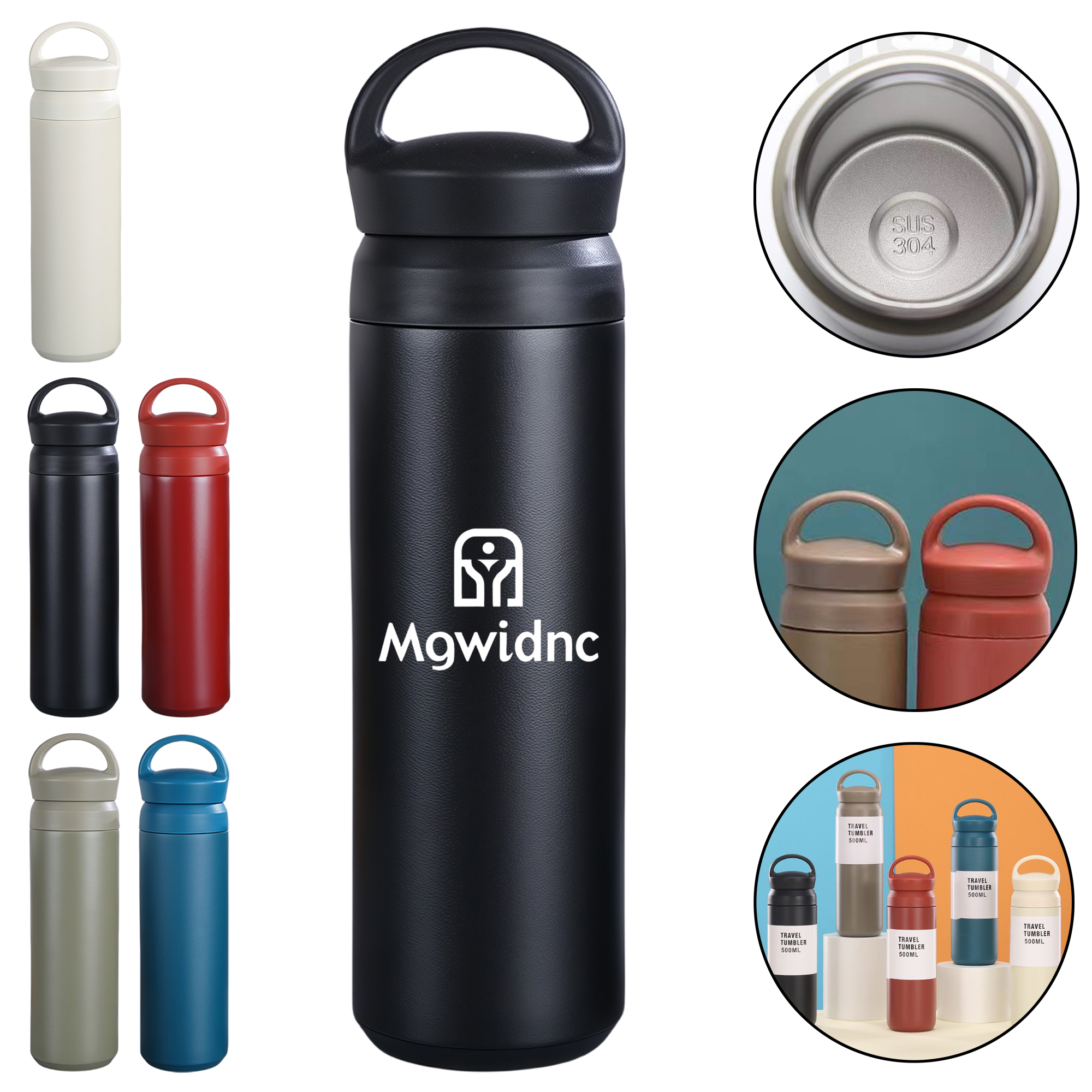 500ml Creative Japanese Style Stainless Steel Insulated Coffee Mug with Handle