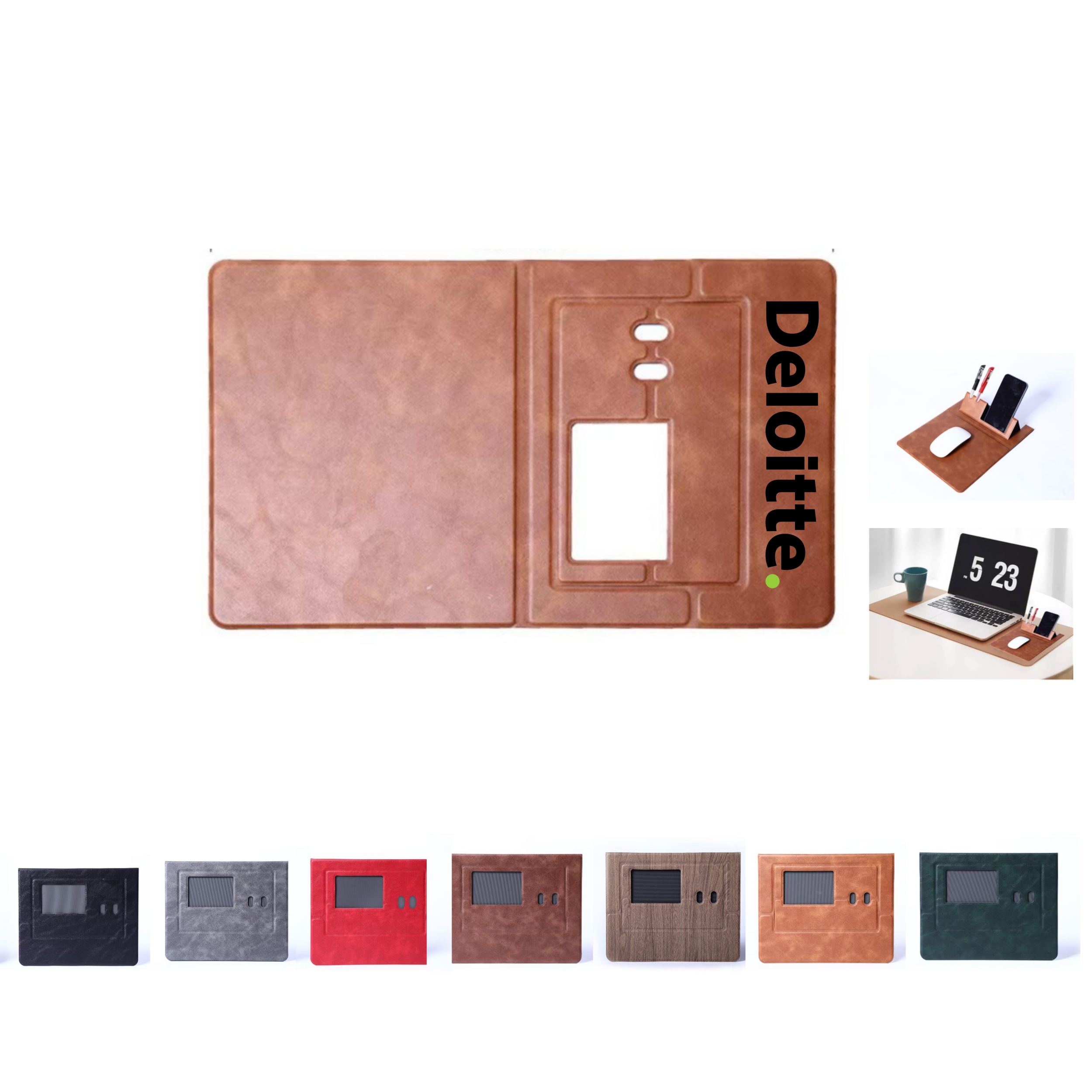 PU Leather Laptop Mouse Pad with Phone & Pen Holder 9