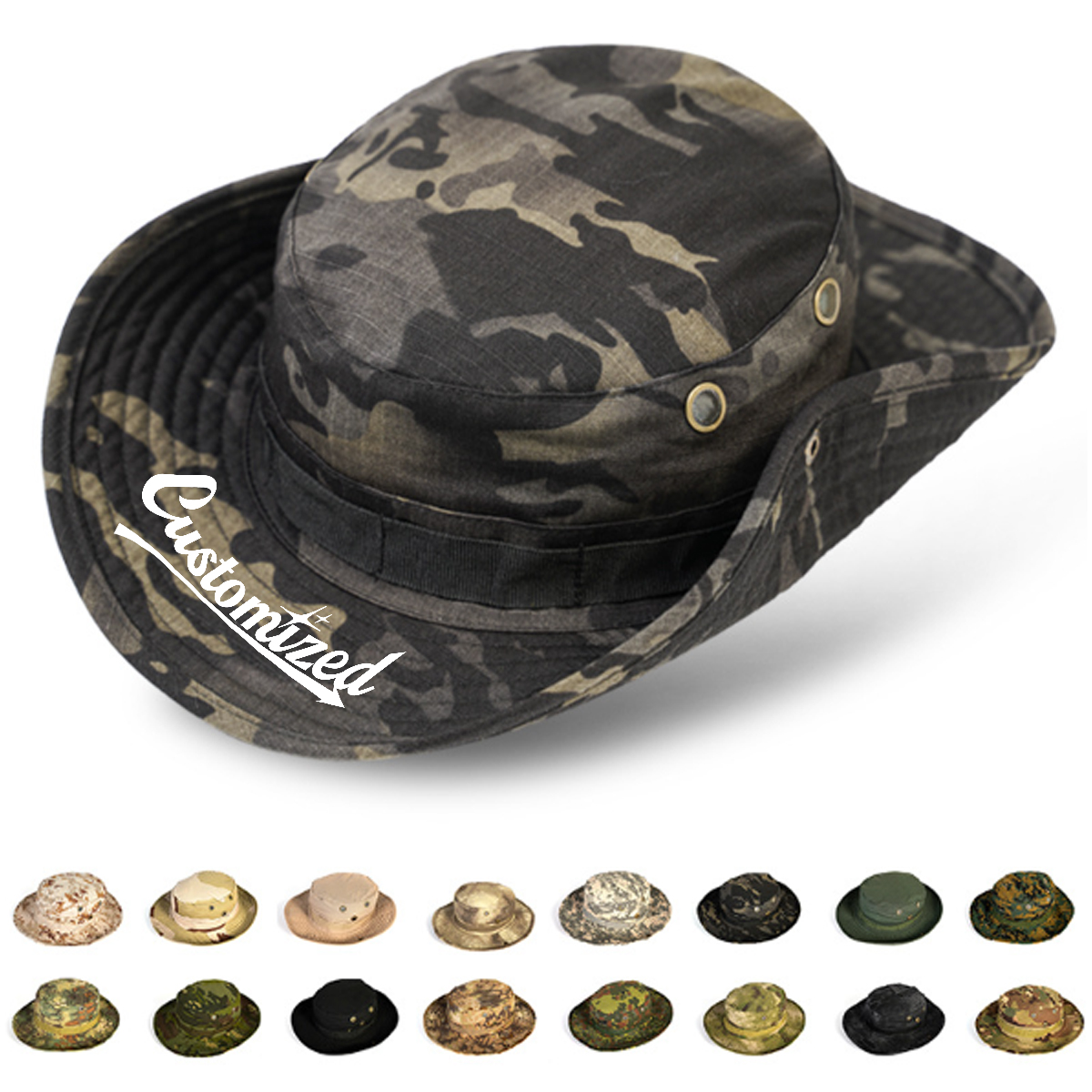 Wide Brim Camo Boonie Hat with Eyelets for Outdoors 6