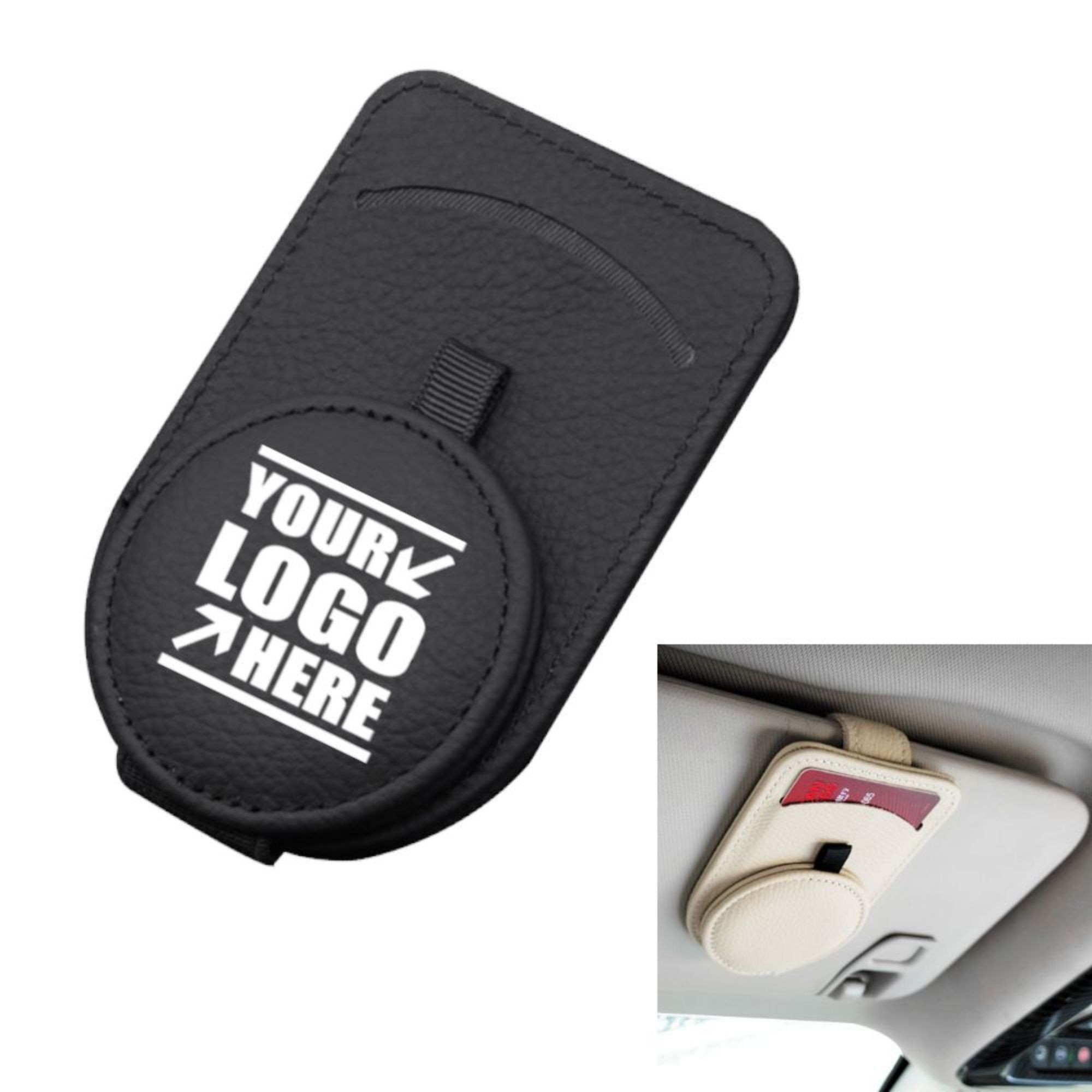 Full Grain Leather Sunglasses Clip ETC Card Holder for Car 2