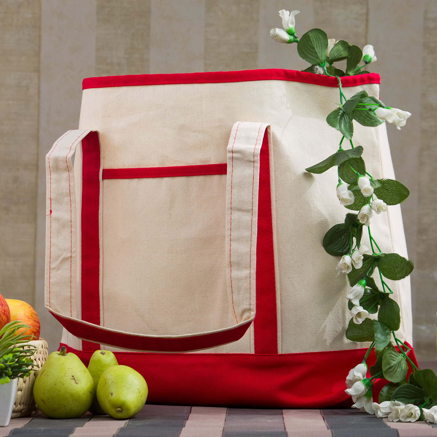 Large Cotton Canvas Zipper Deluxe Tote Bag USA Decorated (22" x 16"), custom tote bag with logo imprint 2