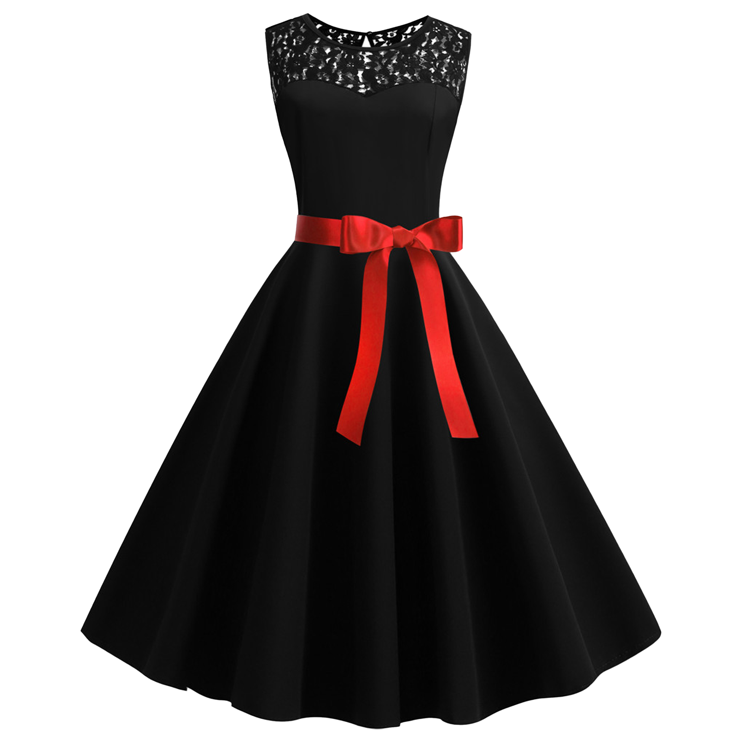 Polyester Retro Sleeveless Lace Patchwork Dress 4