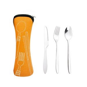 3 In 1 Flatware Stainless Steel Knife Fork Spoon Set With Pouch 32