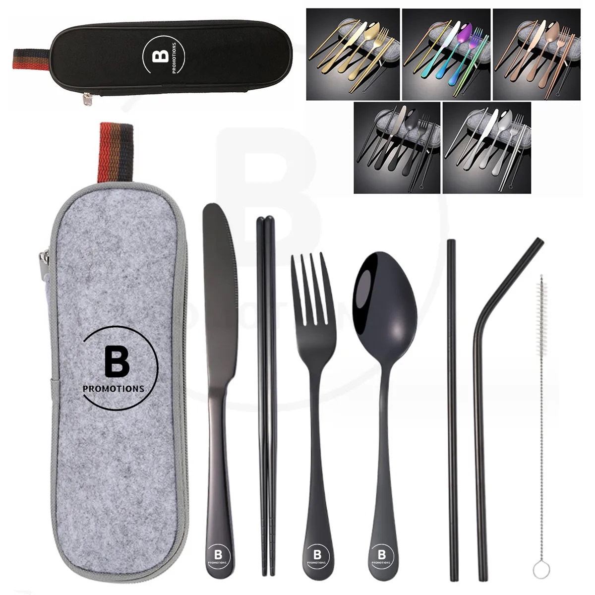 Portable 7 pcs Stainless Steel Cutlery Set w/Felt Bag 3