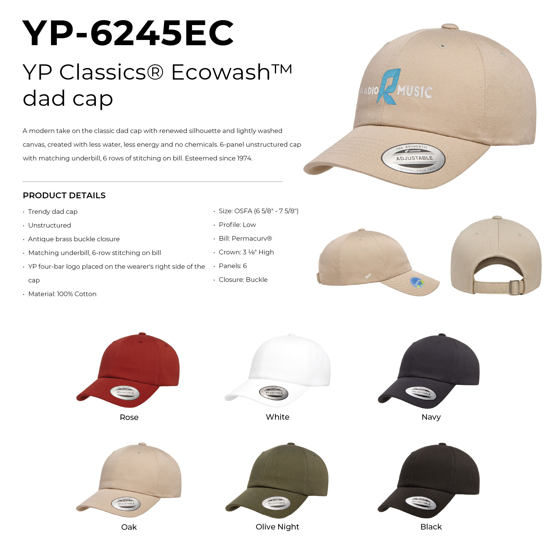 Yupoong 6245EC YP Classics Ecowash Dad Hat with Embroidery 2