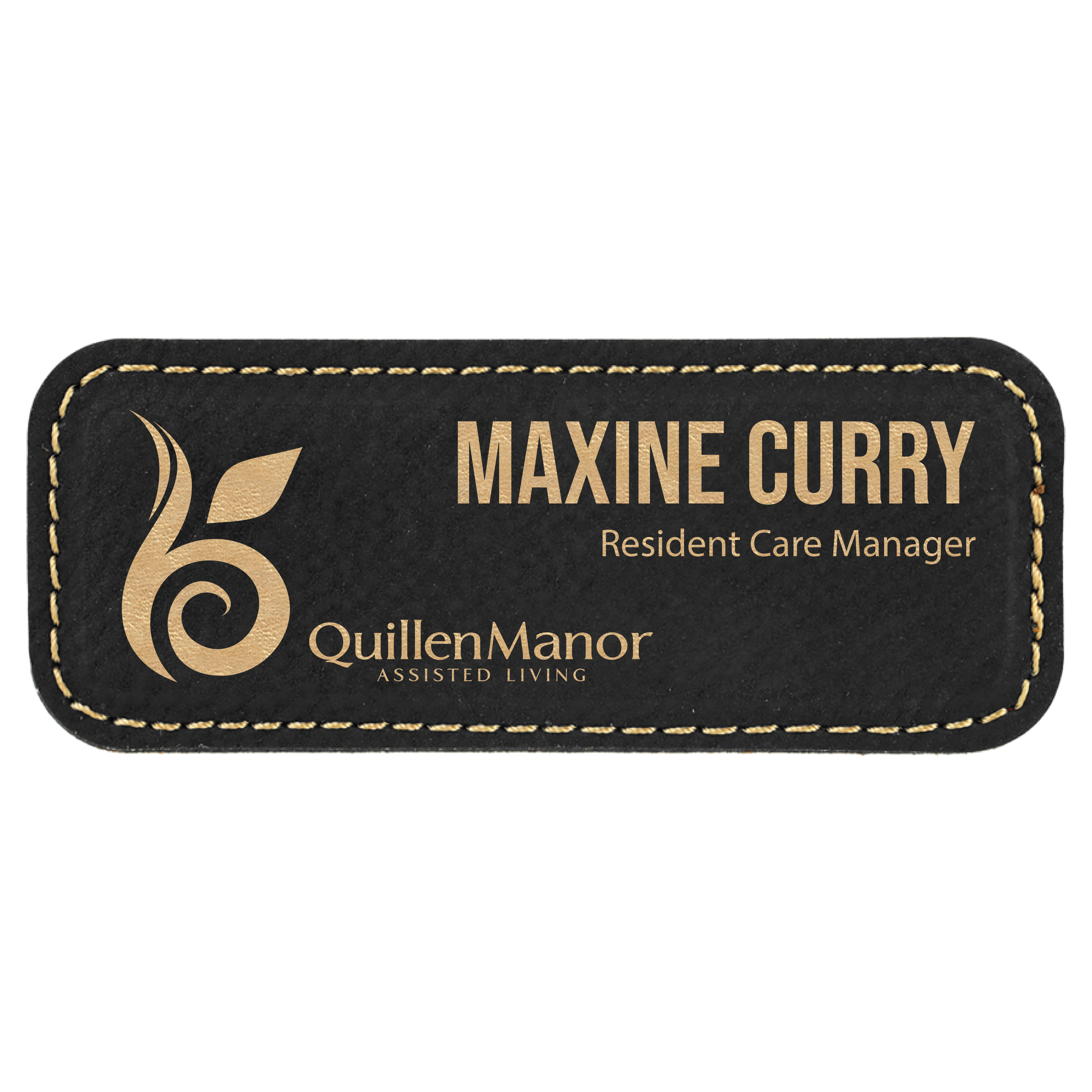 Laser Engraved Stitched Leatherette Badge w/Magnetic Back (1.25"X3.25") Rectangle