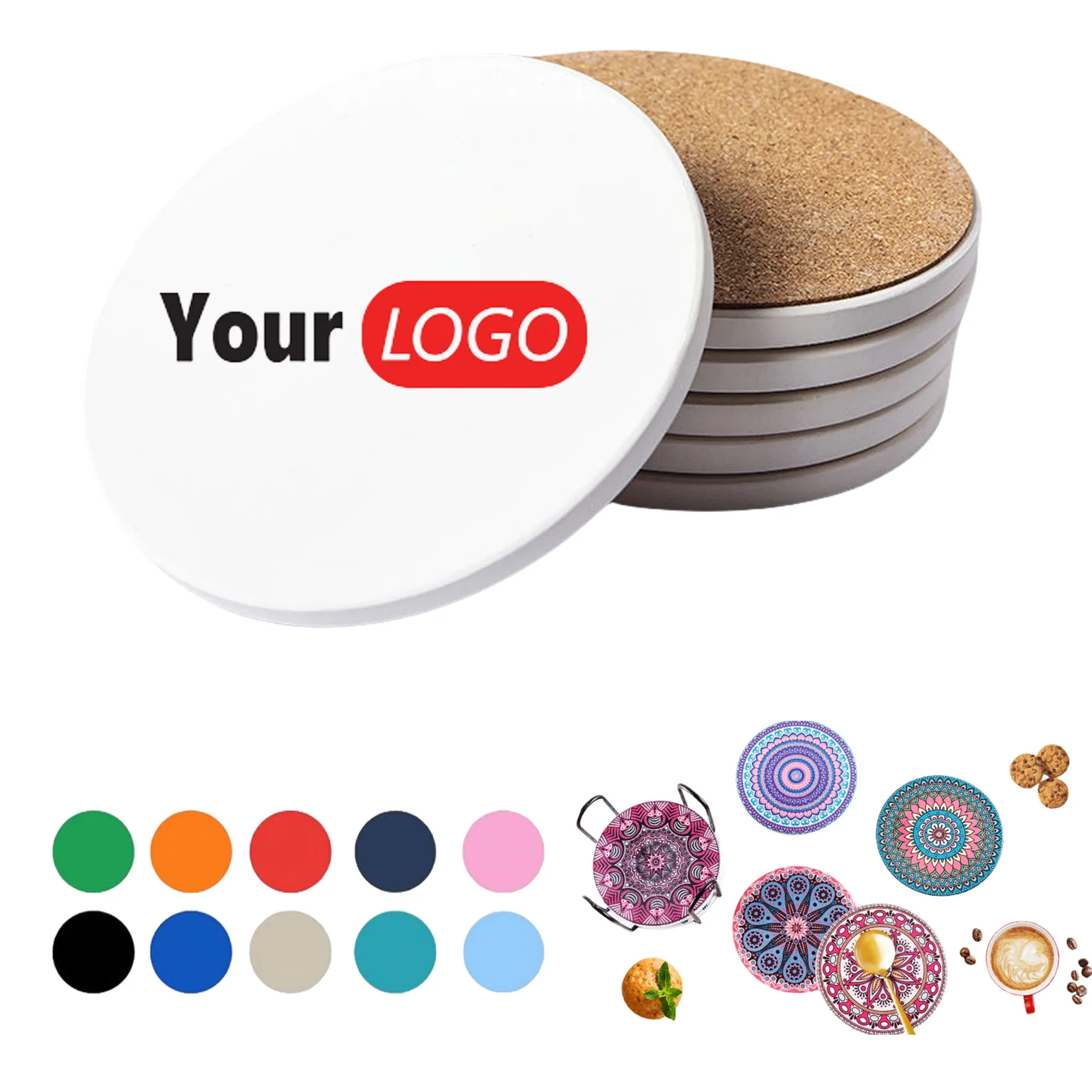 Absorbent Round Stone Ceramic Coasters Create Stylish Table 3