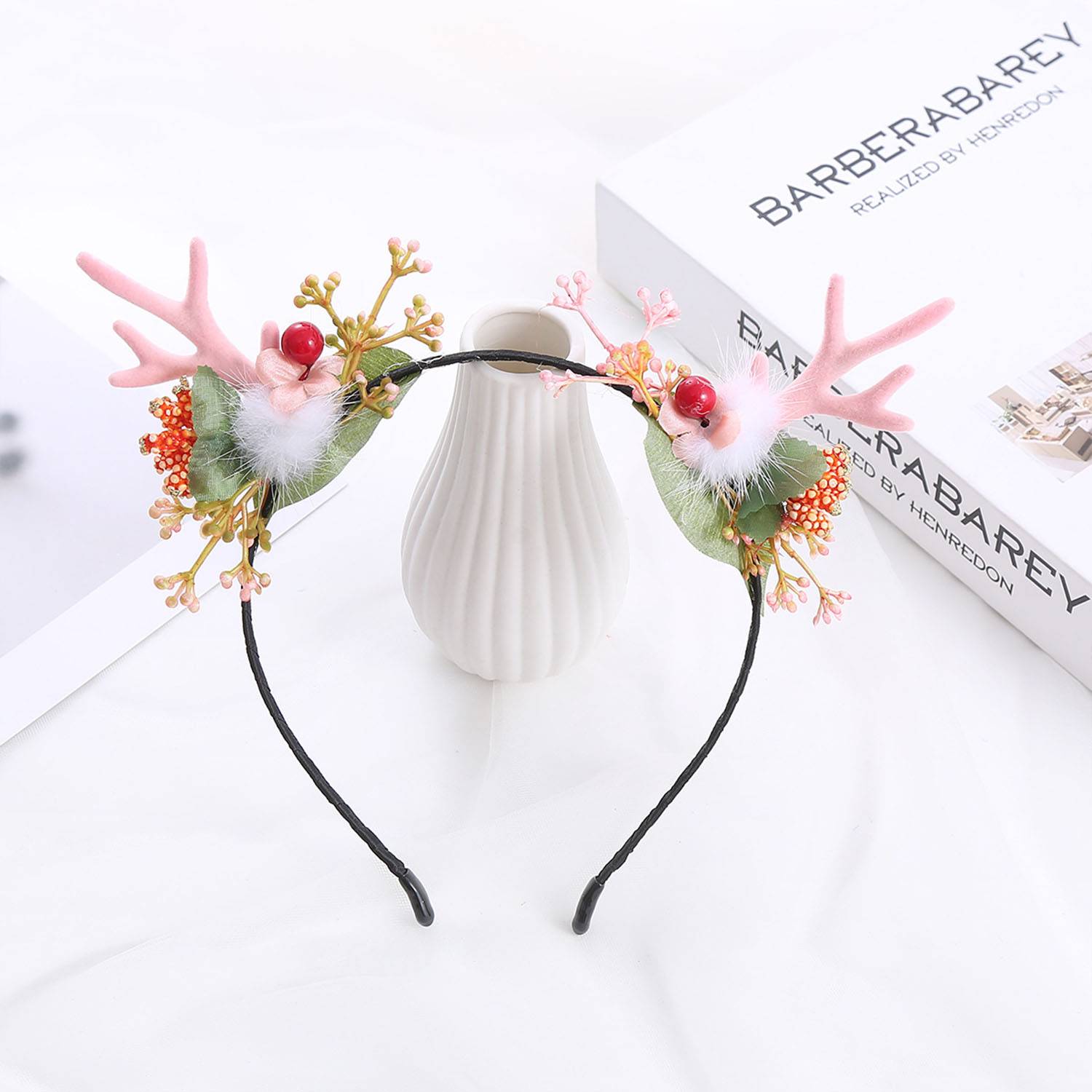Cute headgear pink flocking elk Halloween headband 6