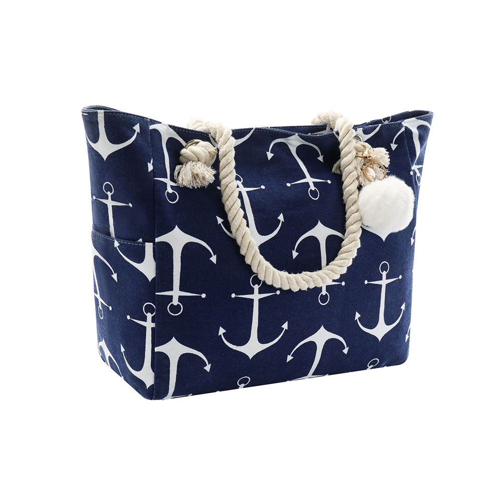 Large Canvas Striped Beach Bag, custom tote bag with logo imprint 2
