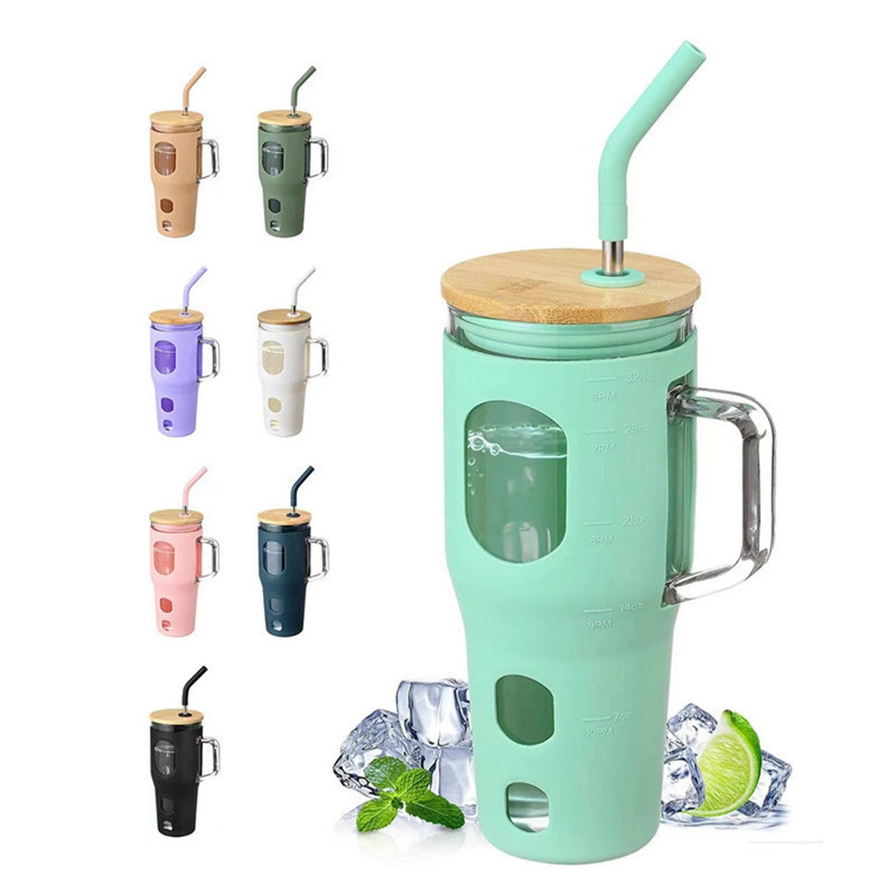 32 Oz Glass Tumbler with Straw and Bamboo Lid 5