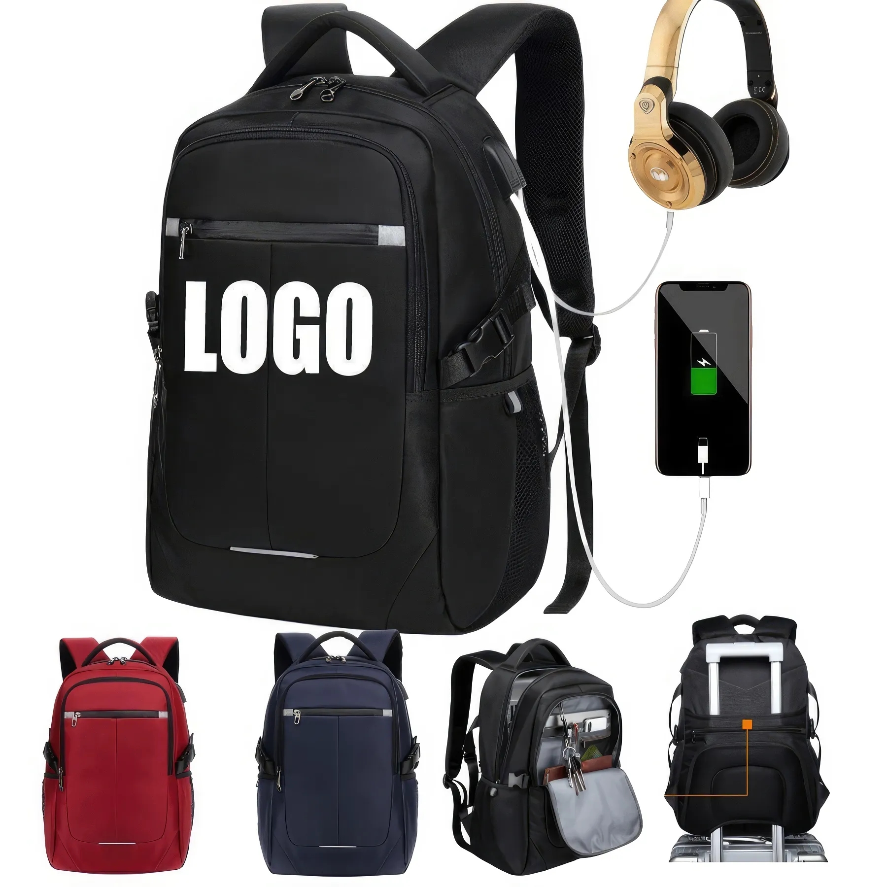 Business Travel School Laptop Backpack with USB Port 2