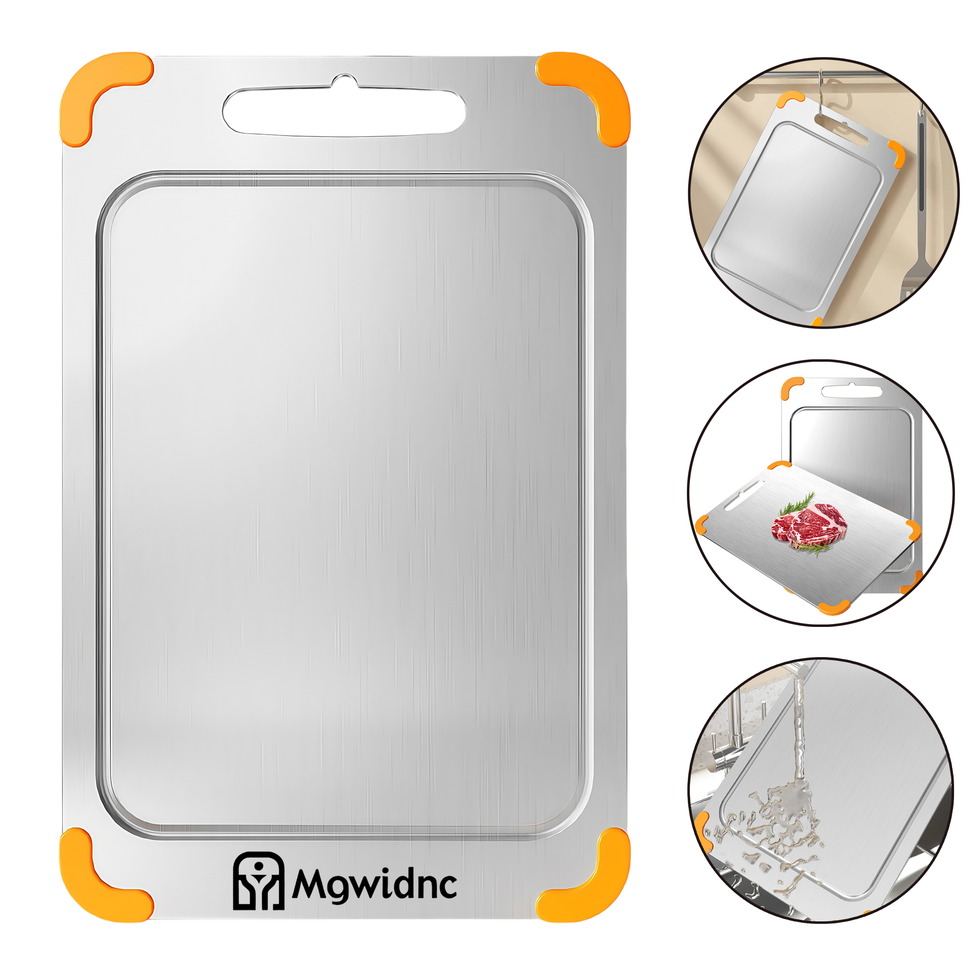 Double-Sided 316 Food-Grade Stainless Steel Cutting Board with Silicone Feet