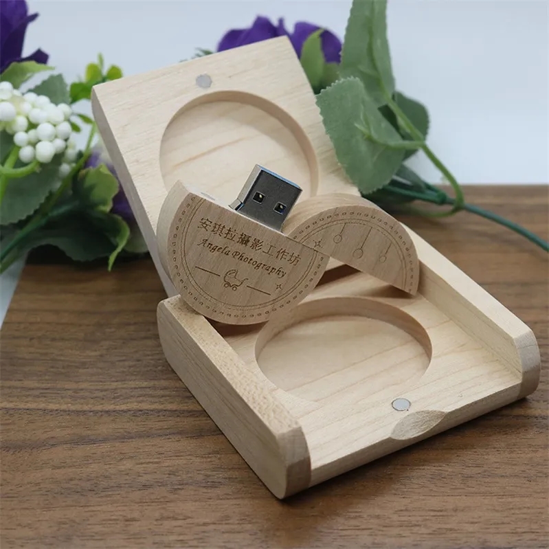 Round Wooden USB with Gift Box 3