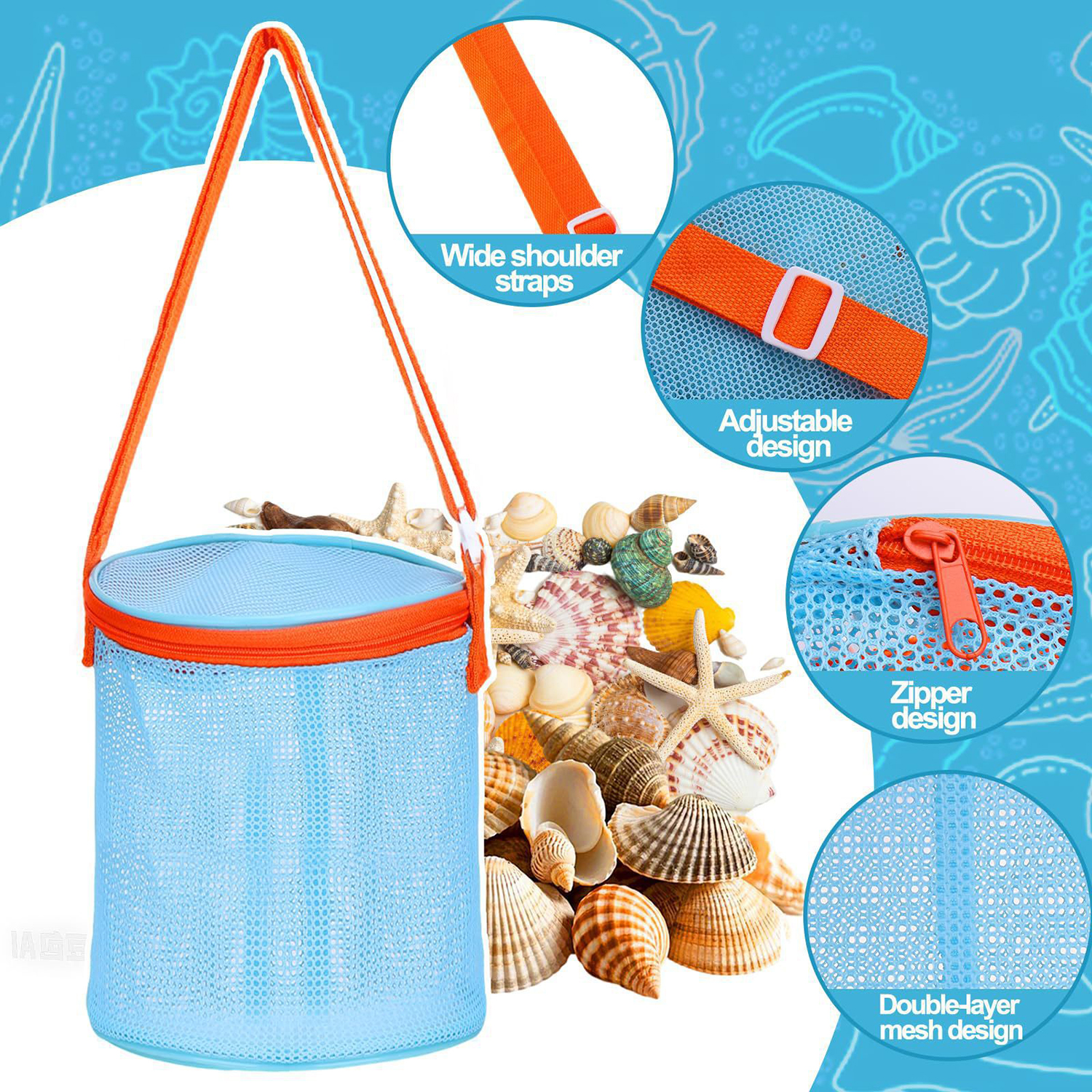 Kids Nylon Mesh Beach Toy Storage Bag 11