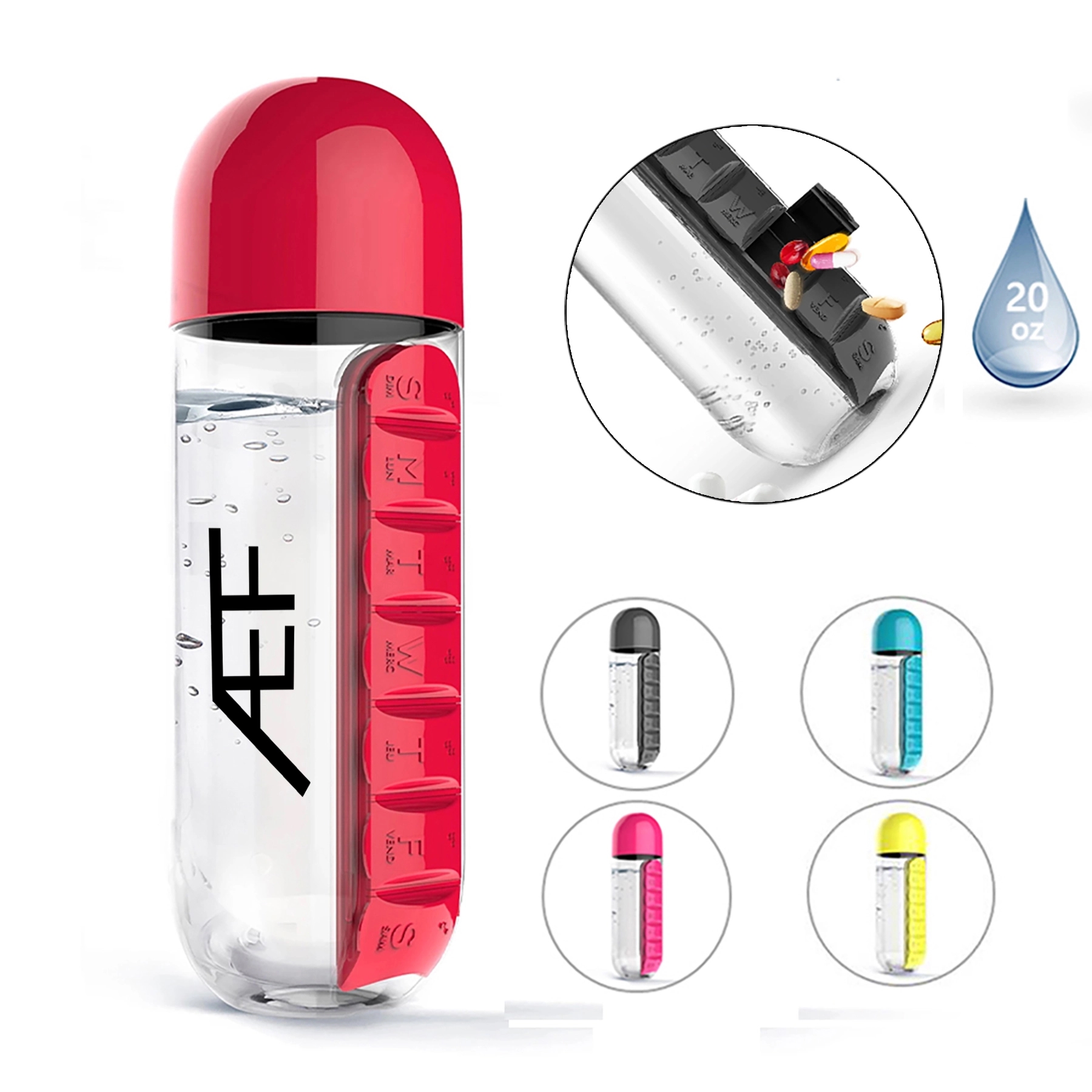 Weekly Pill Organizer Portable Water Bottle 2
