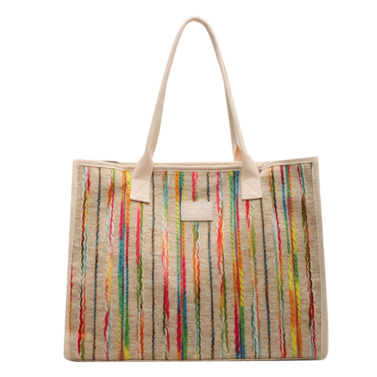 Canvas Tote Bag Rainbow Stripe Large Capacity, custom tote bag with logo imprint 4