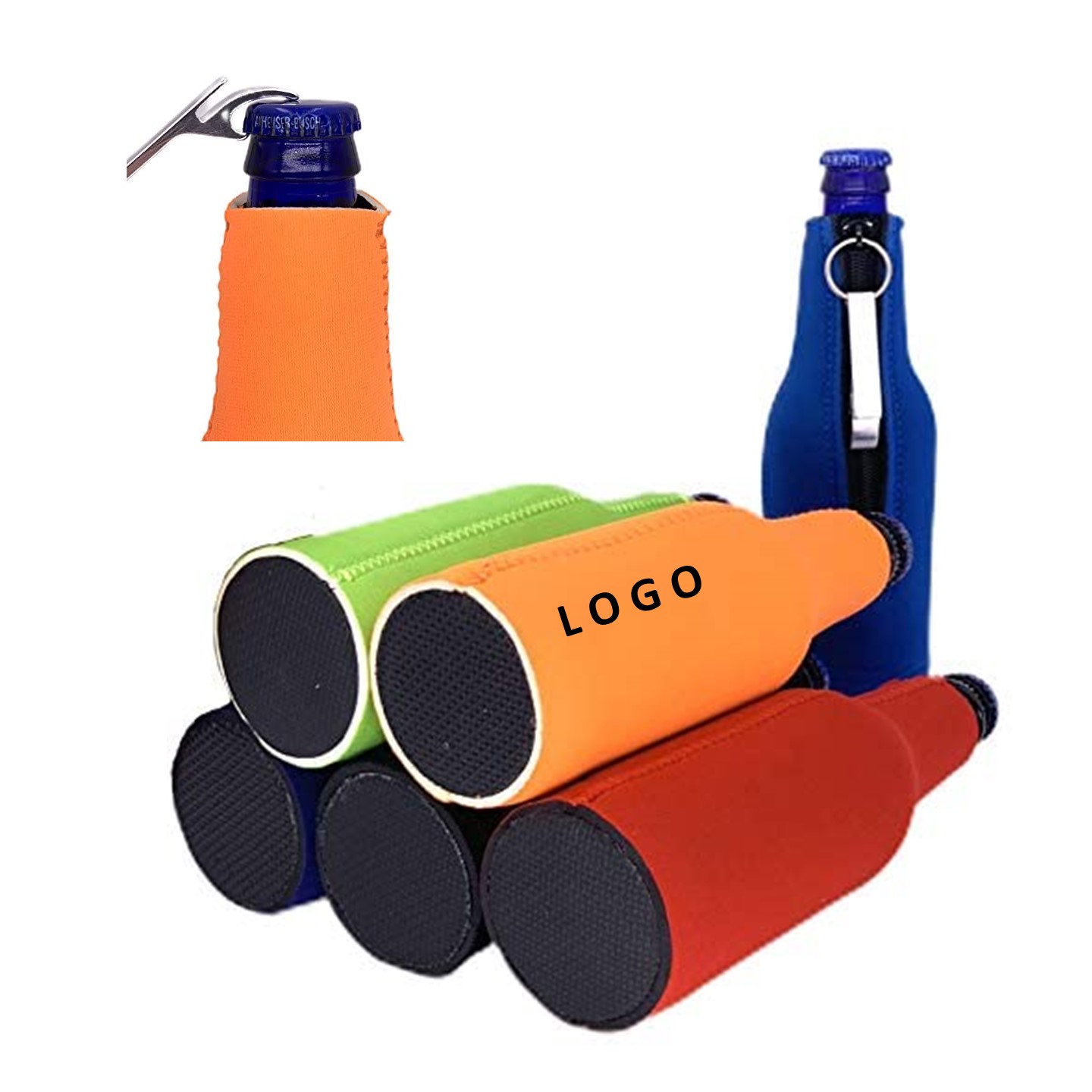 Zip-Up Bottle Coolie w/Opener 1