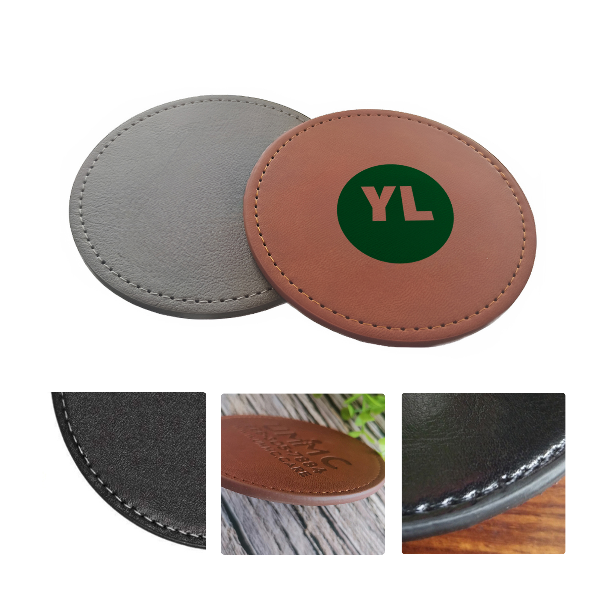 MOQ50 Personalized PU Leather Embossed Coaster 1