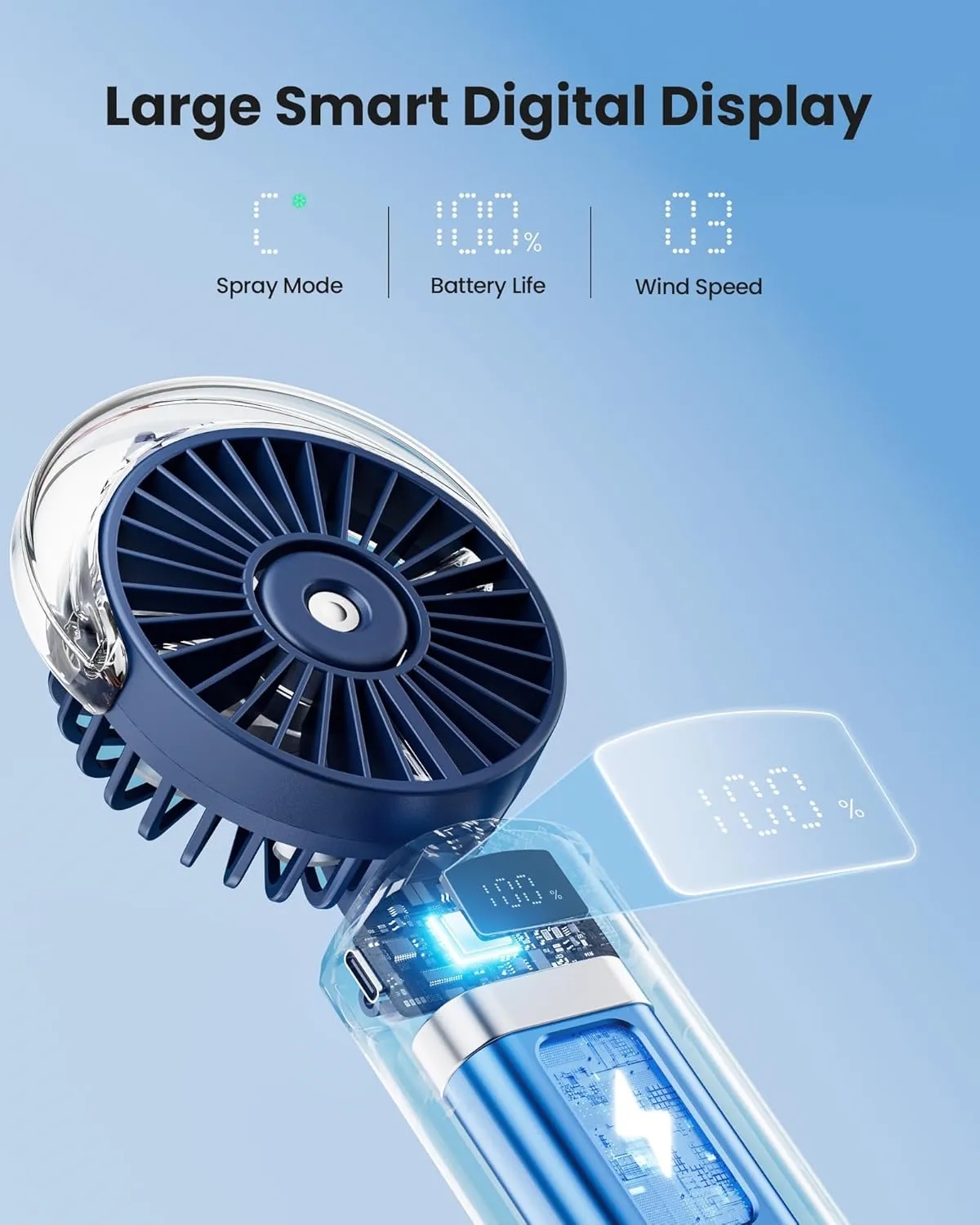 USB Rechargeable Foldable Fan with Real-Time Electricity Display 5