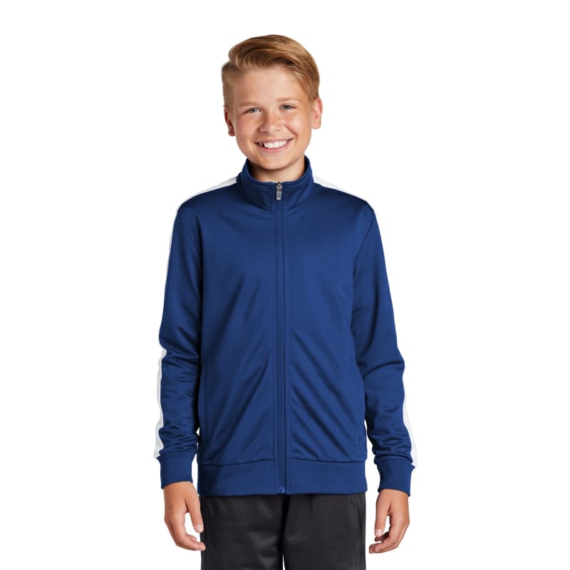 Sport-Tek Youth Tricot Sleeve Stripe Track Jacket. 22