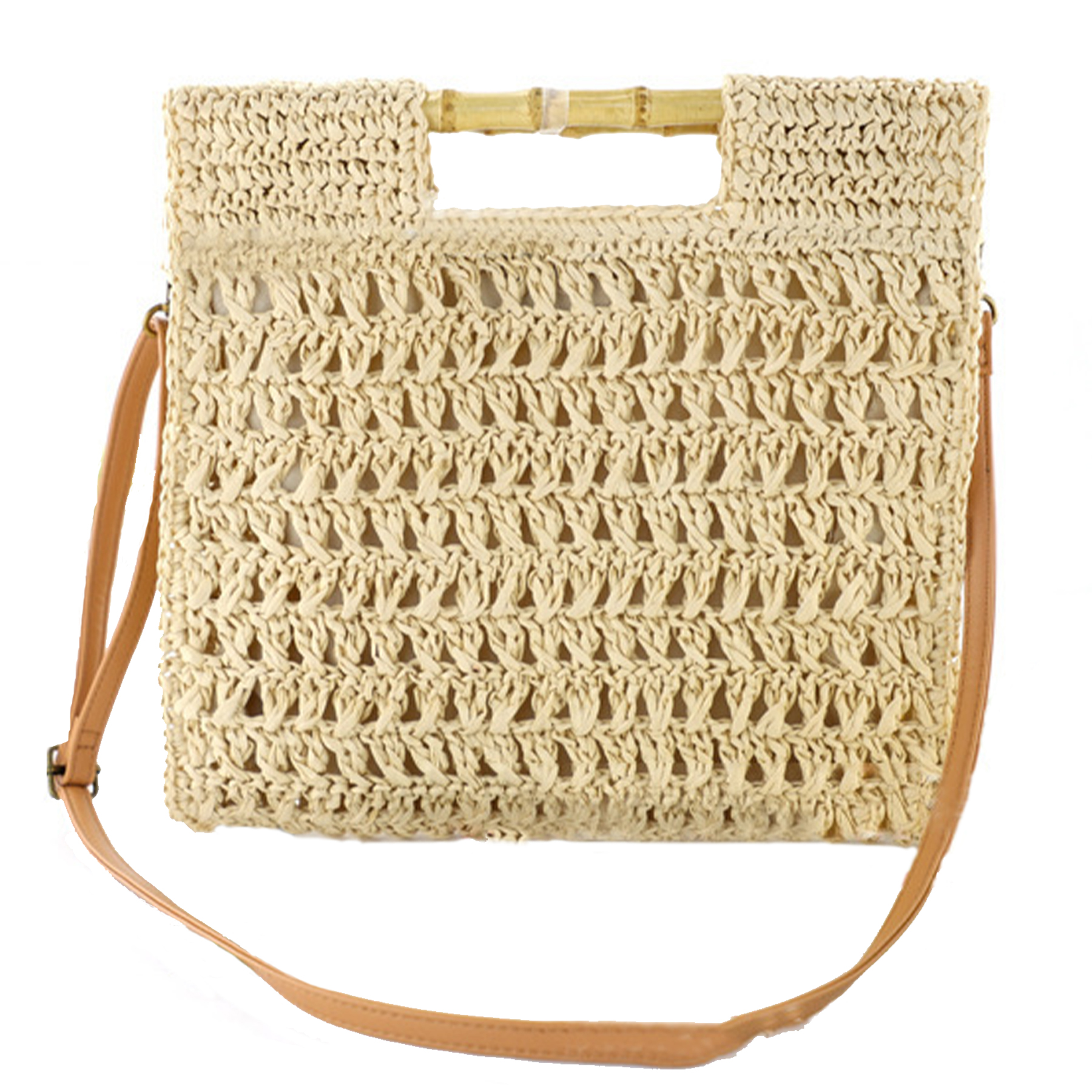 Jute Straw Beach Bamboo Top Handle Handbag Crossbody Purse 2
