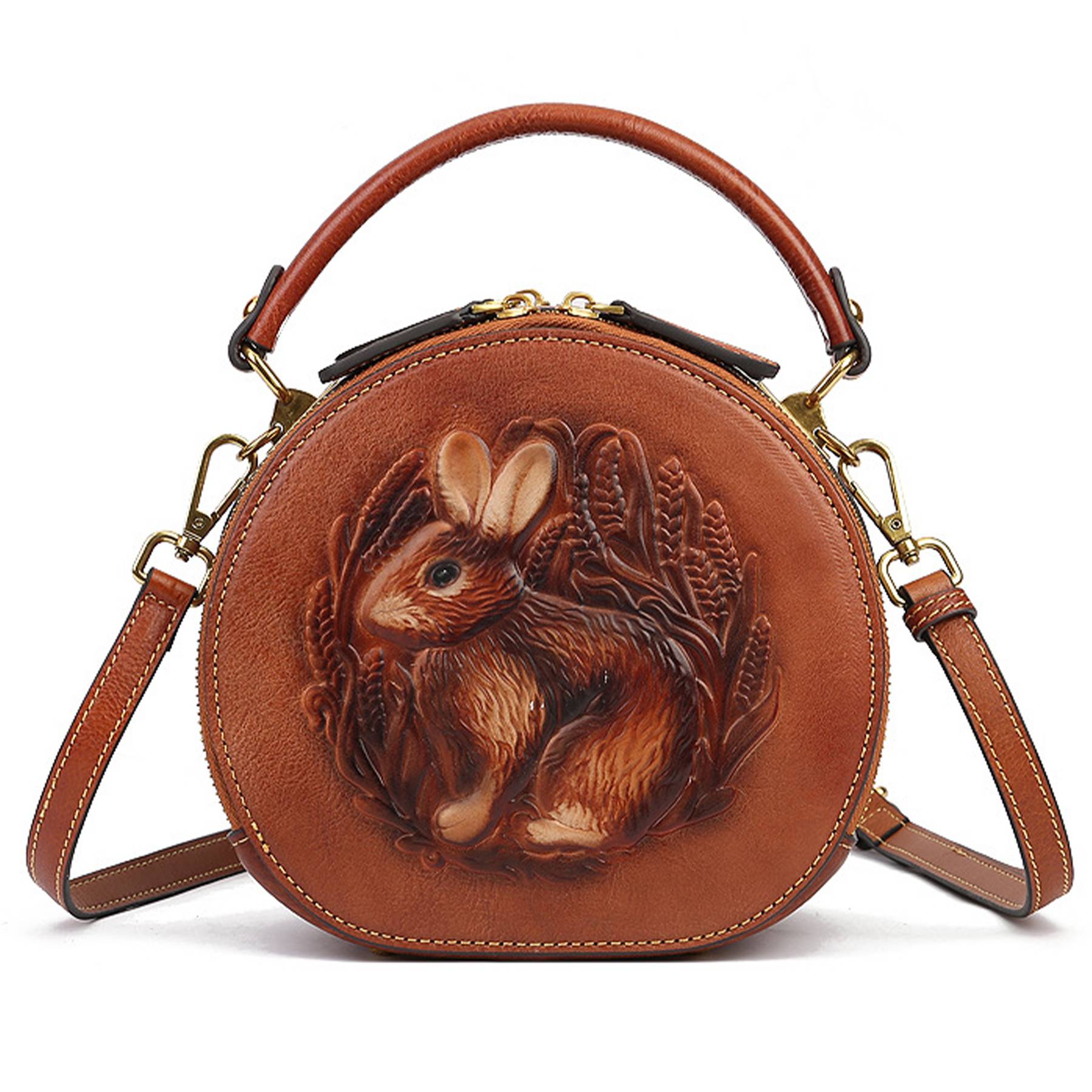 Genuine Leather Vintage bunny embossed diagonal shoulder bag 1