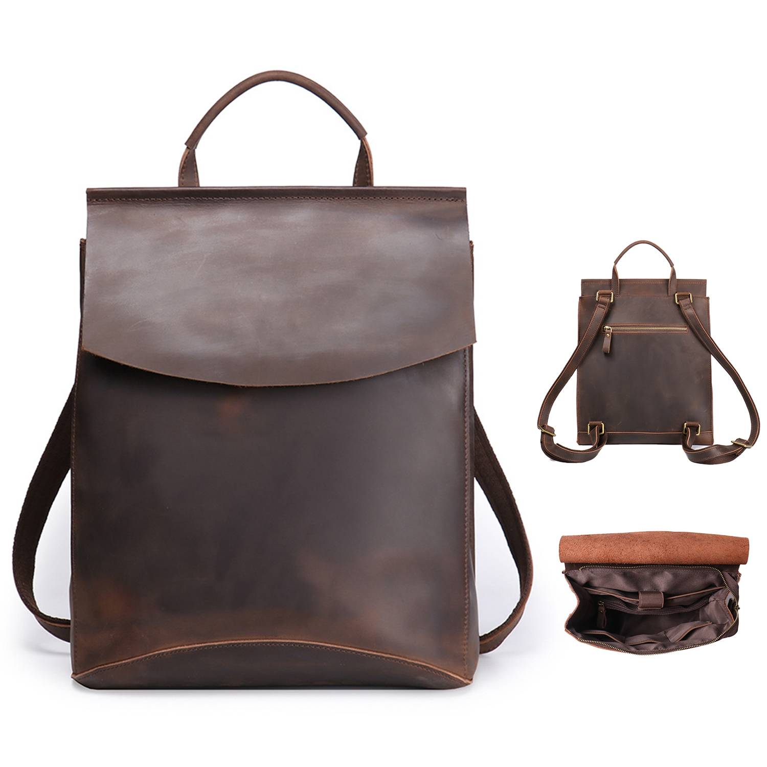 Vintage Genuine Leather Zipper Backpack w/ Pocket 5