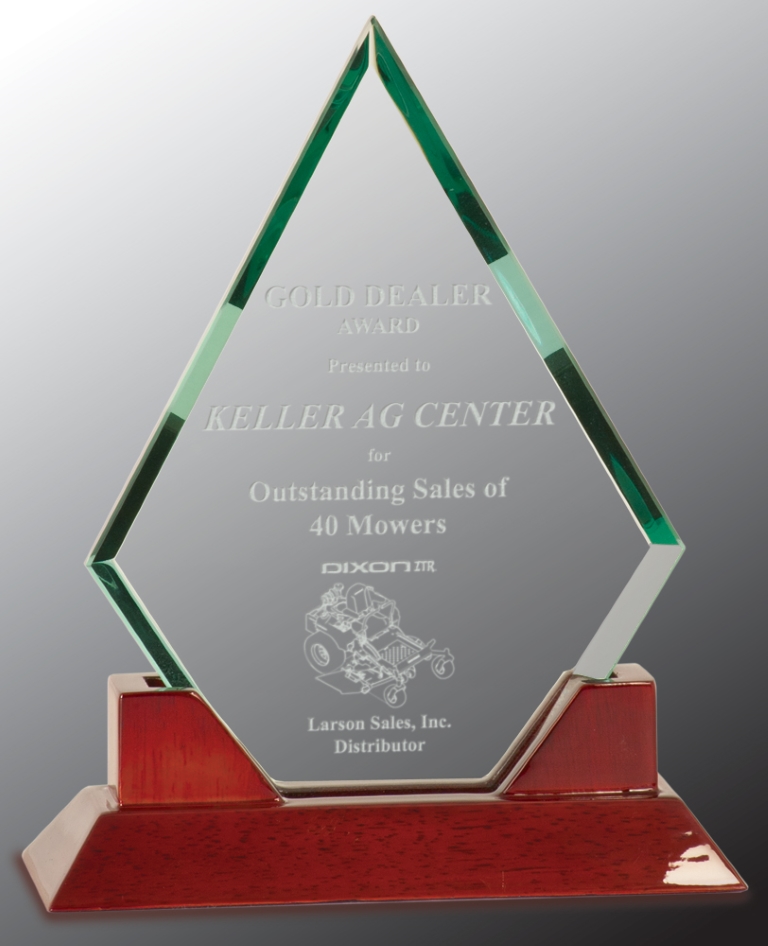 8 1/2" Diamond Prestige Glass Award with Rosewood Piano Finish Base