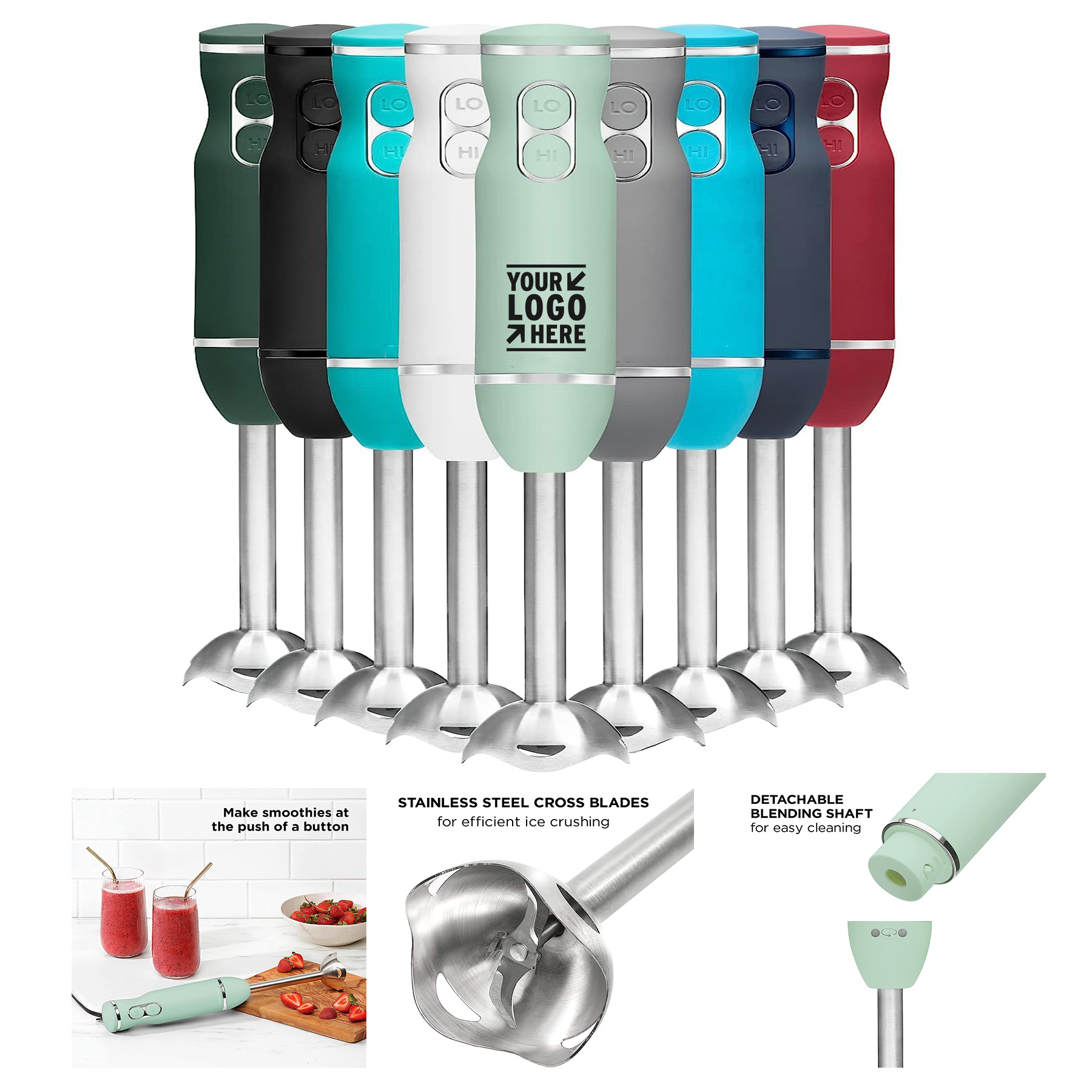 Immersion Stick Hand Blender with Stainless Steel Blades