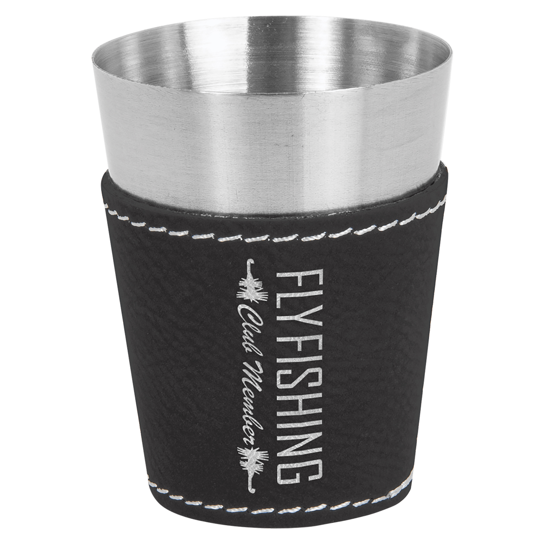2oz. Black/Silver Leatherette & Stainless Steel Shot Glass 1
